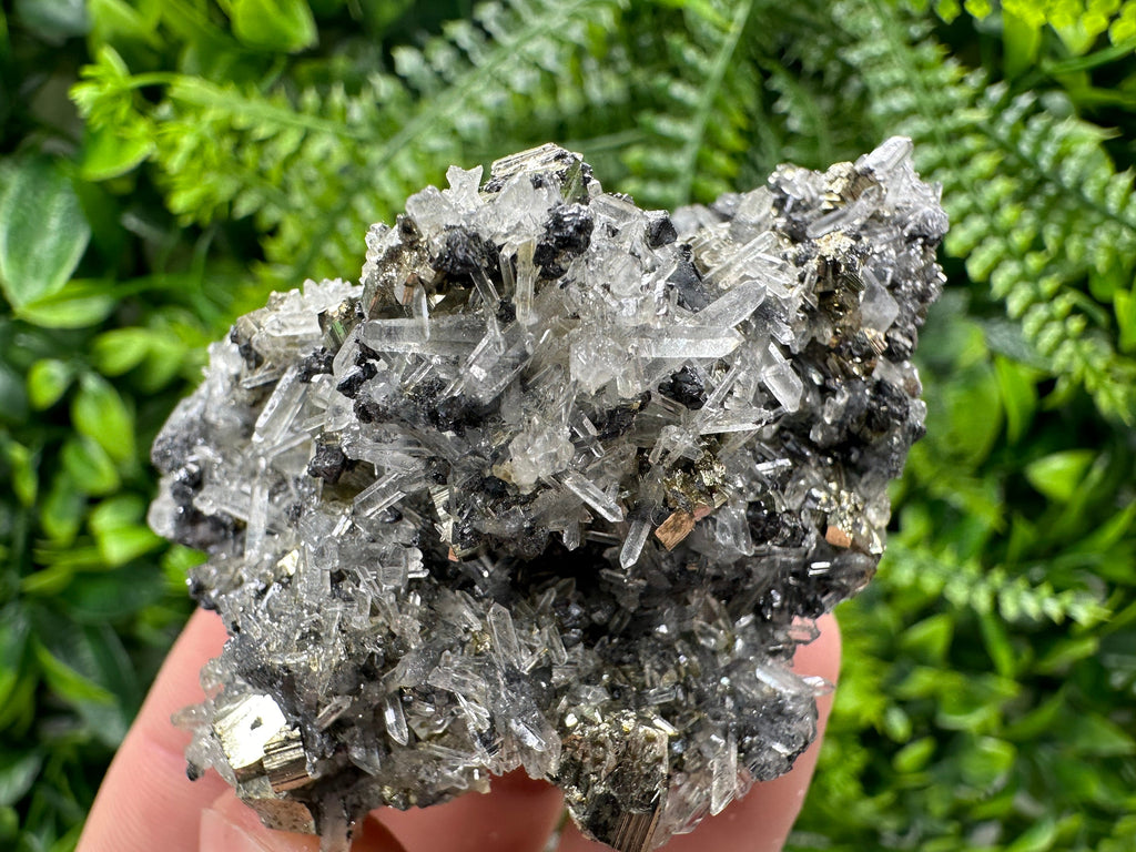 Pyrite on Quartz with Sphalerite, Borieva Mine Mineral Specimen