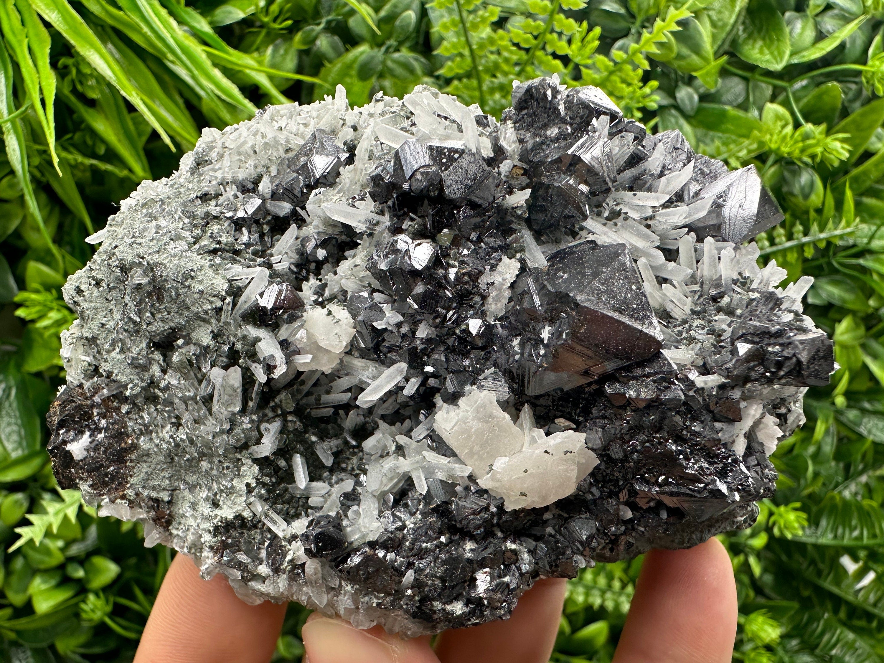 Sphalerite on Quartz Cluster, Natural Mineral Specimen, Home Decor Stone