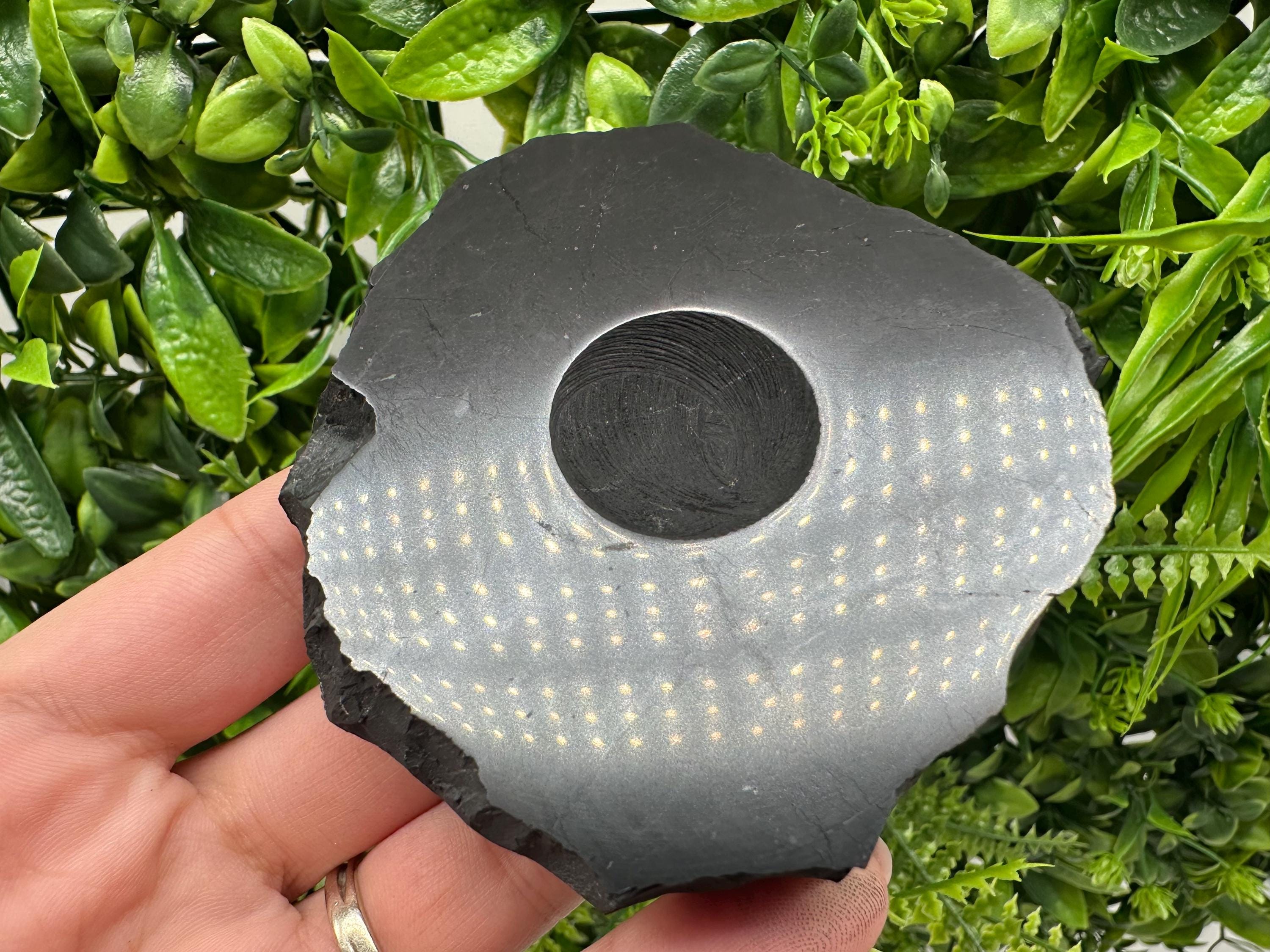 Shungite Sphere Stand: EMF Protection, Cleansing Stone (8/8cm, 160g