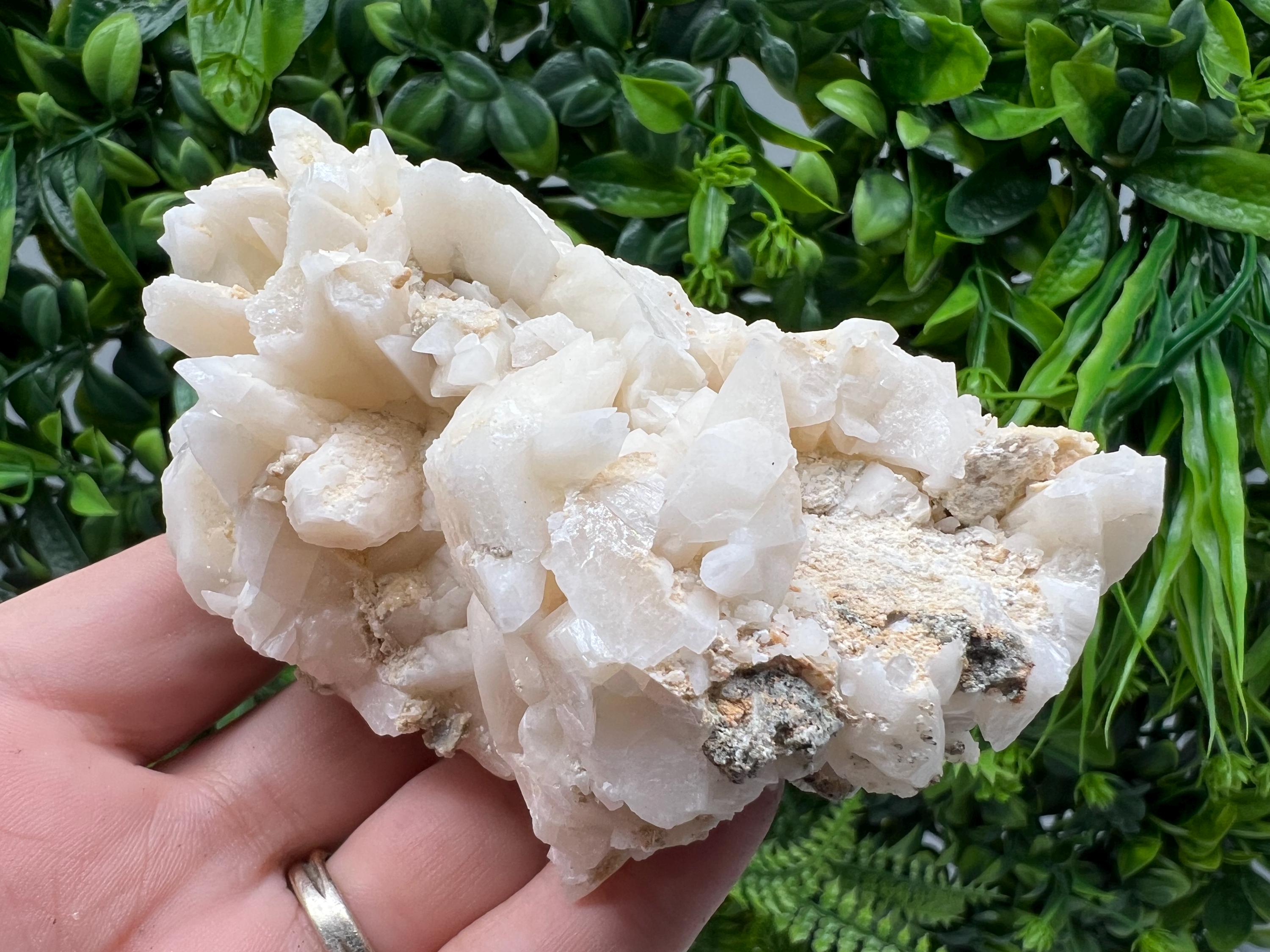 Calcite on Green Quartz: Djurcovo Mine, Bulgaria Healing Crystal