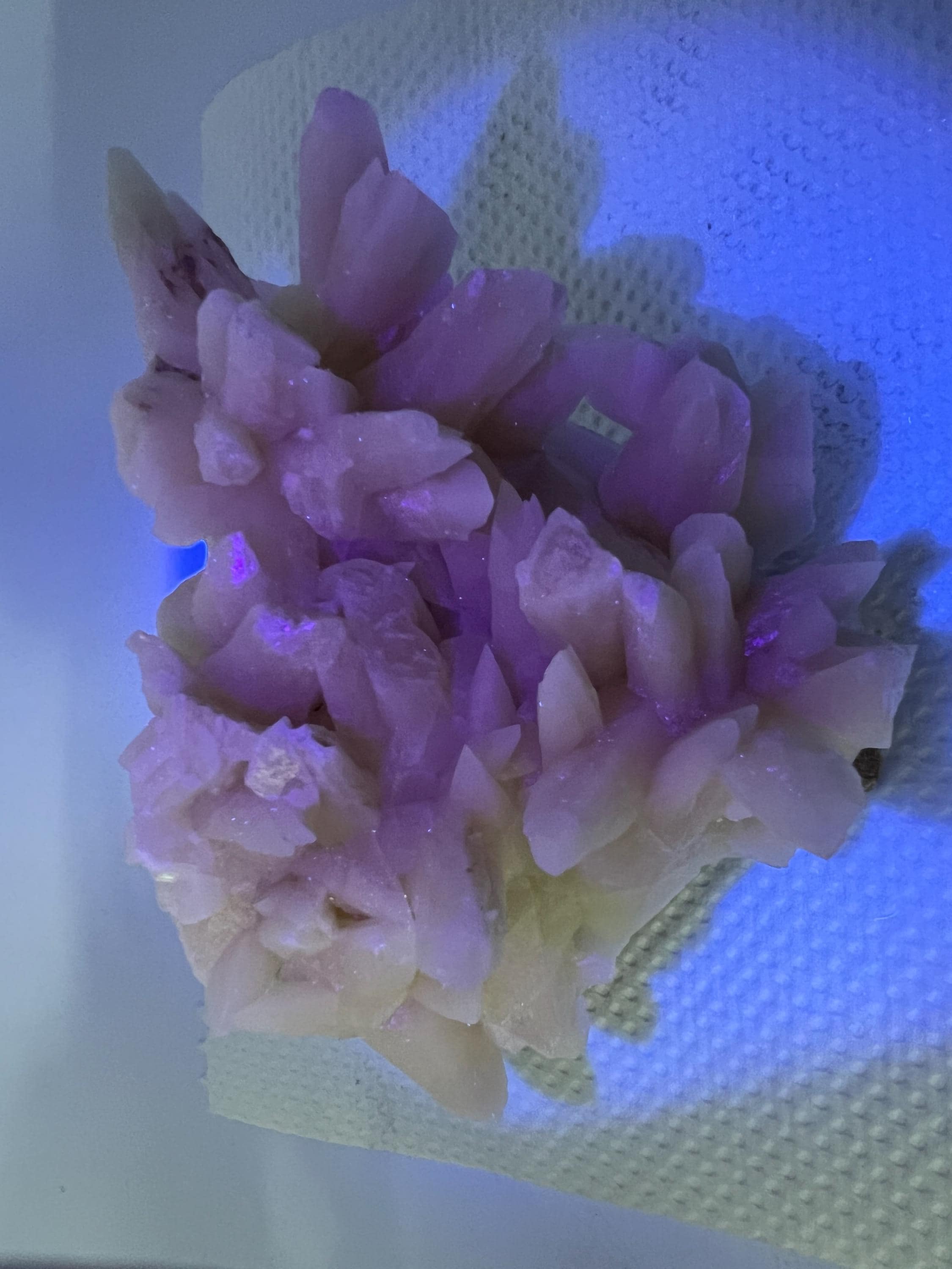 Calcite on Green Quartz: Djurcovo Mine, Bulgaria