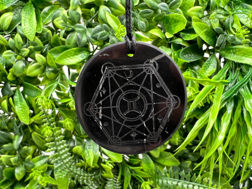 Shungite Gemini Zodiac Pendant Necklace: EMF Protection Healing Stone