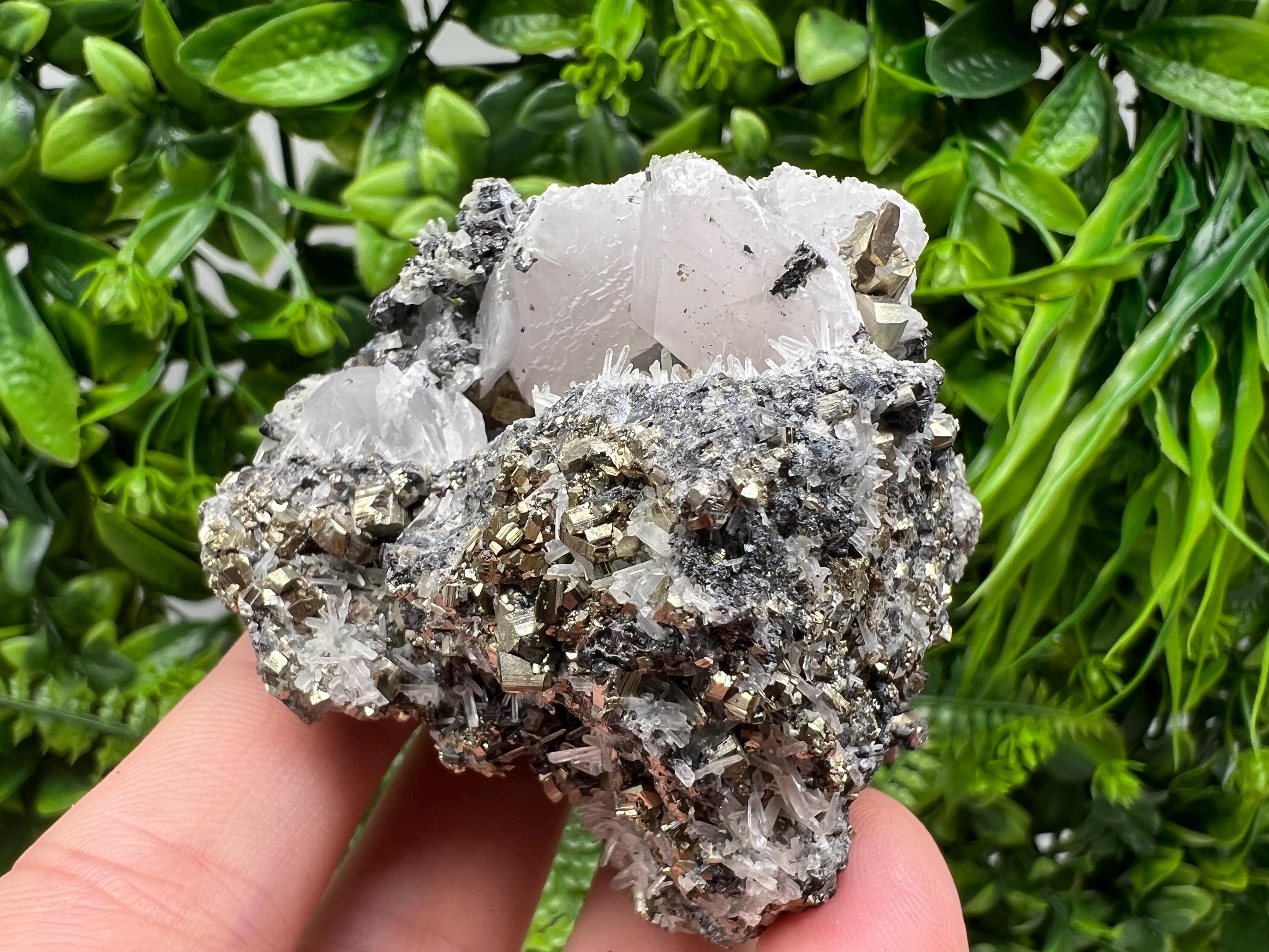 Pyrite Quartz Calcite Specimen: Borieva Mine Mineral Collection