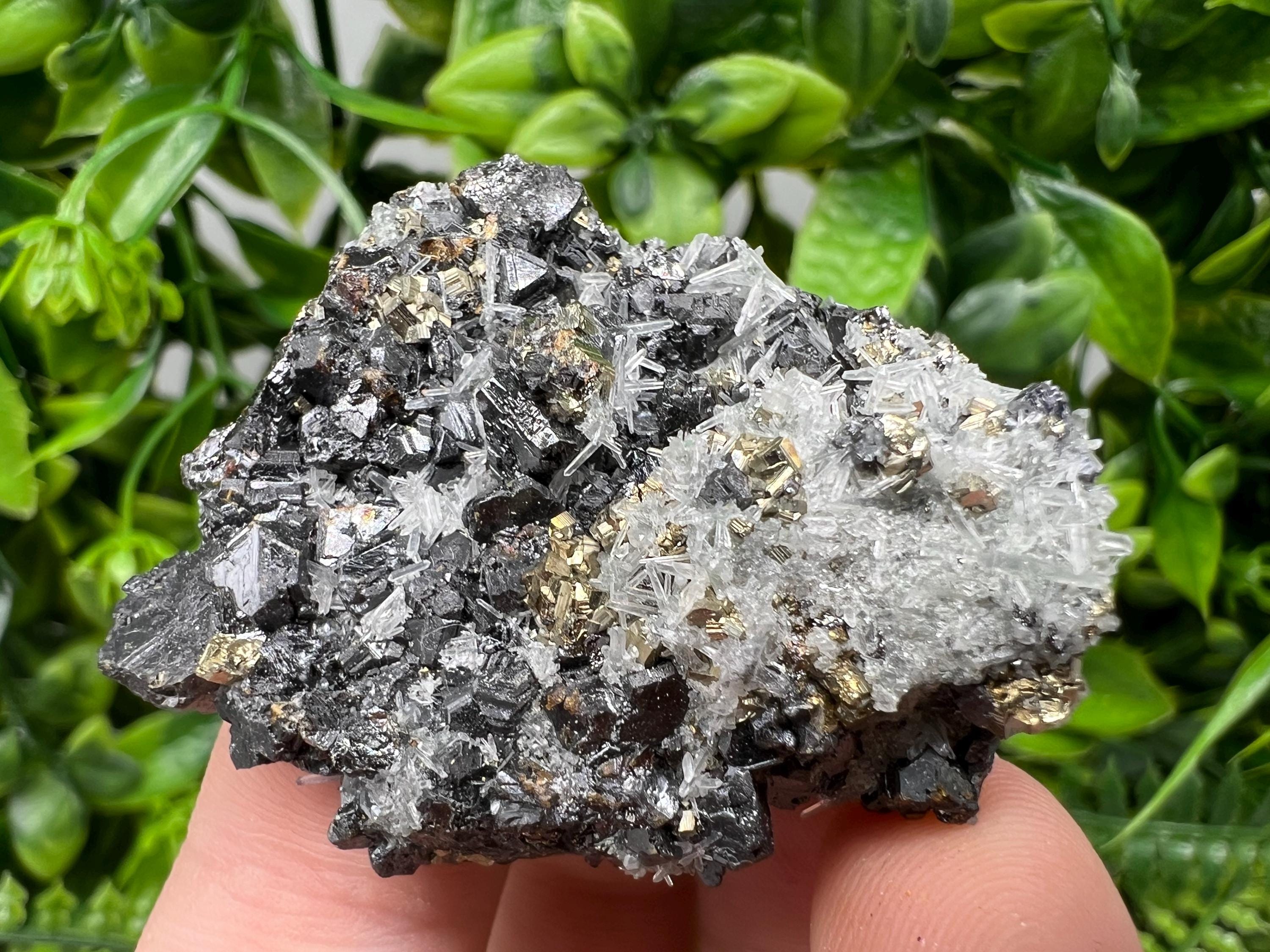 Stunning Chalcopyrite,Galena,Sphalerite,Calcite,on needle Quartz from Borieva mine,Madan,Bulgaria,natural,collectible mineral specimen,gift