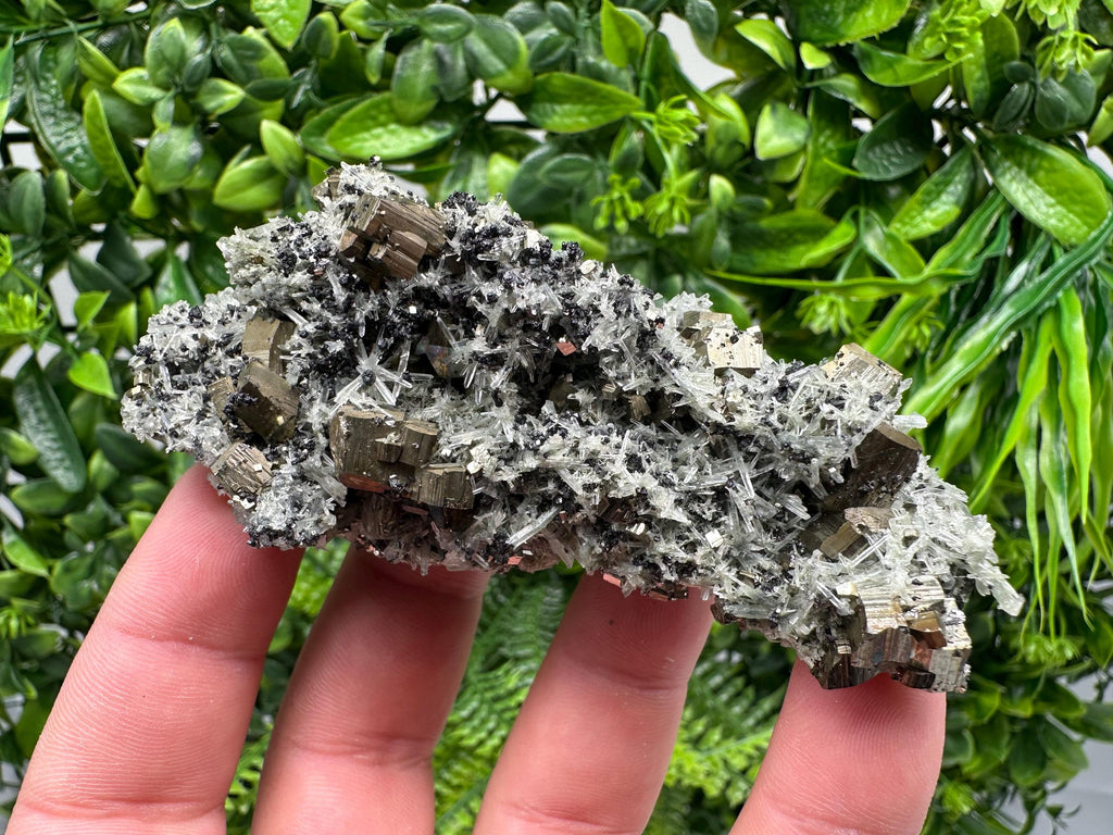 Pyrite on Needle Quartz Mineral Specimen, Borieva Mine, Bulgaria
