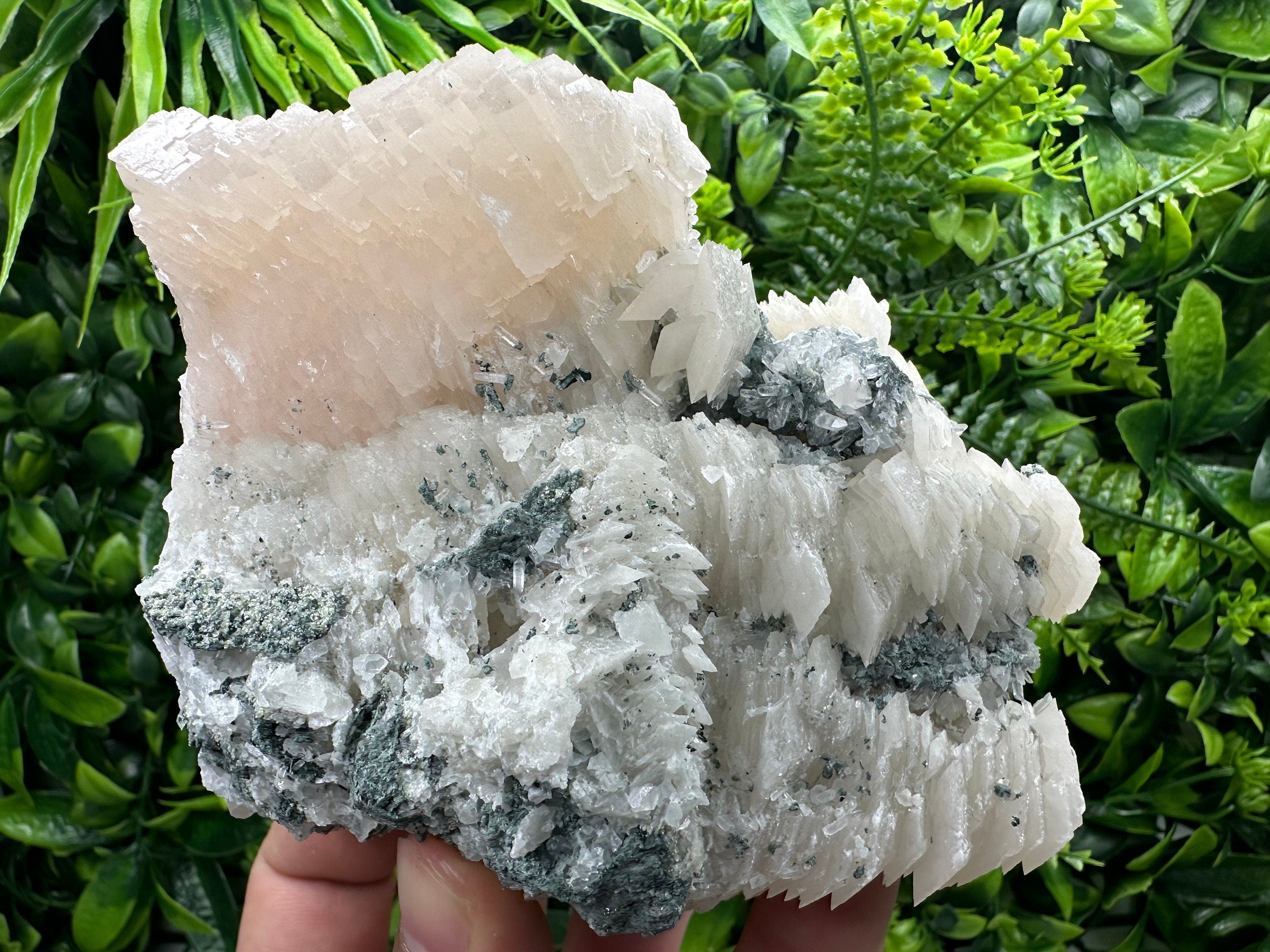Calcite on Quartz Crystal: Borieva Mine, Bulgaria