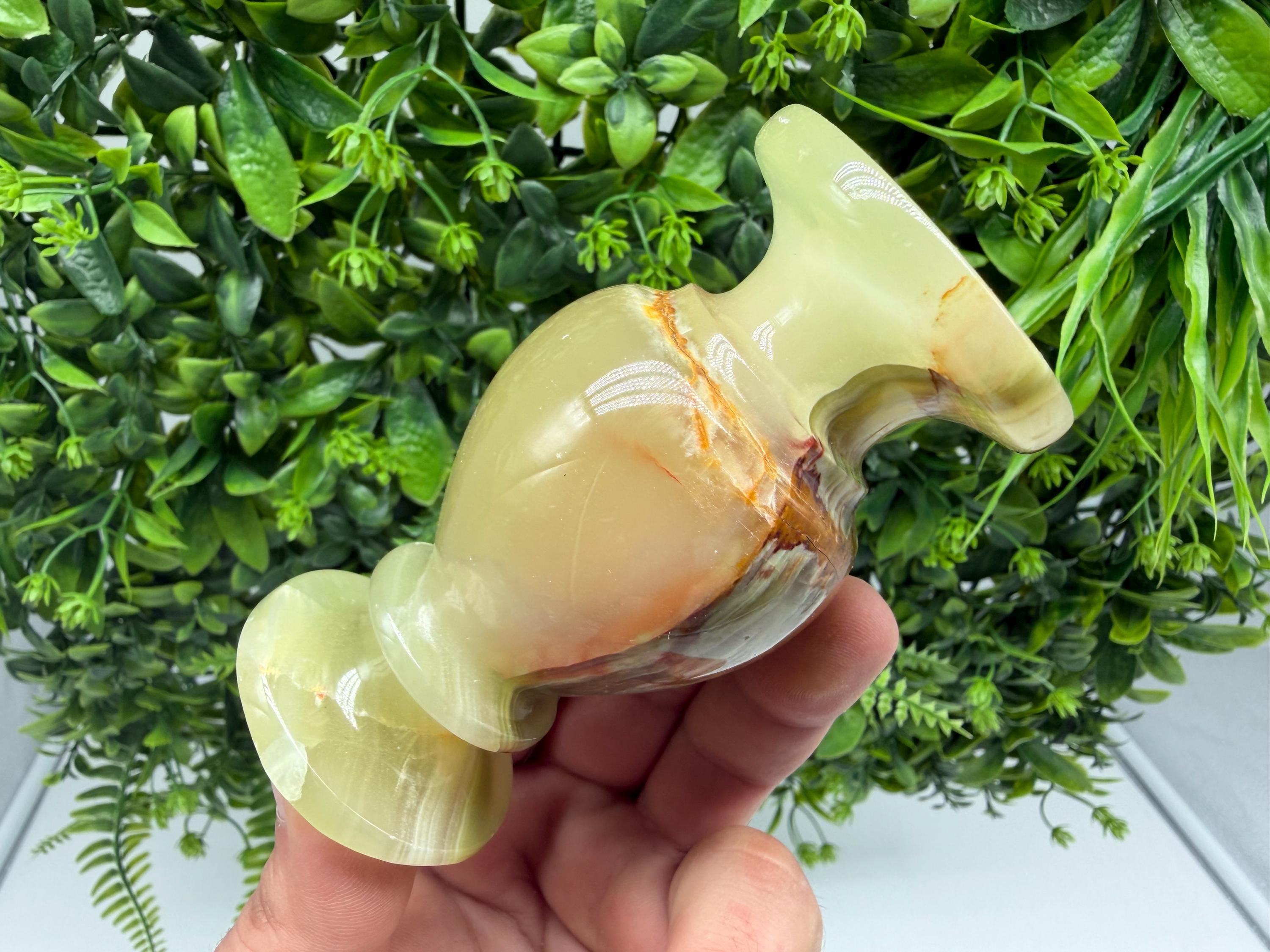 Natural Green Onyx Candle Holder – Polished Crystal Altar Decor