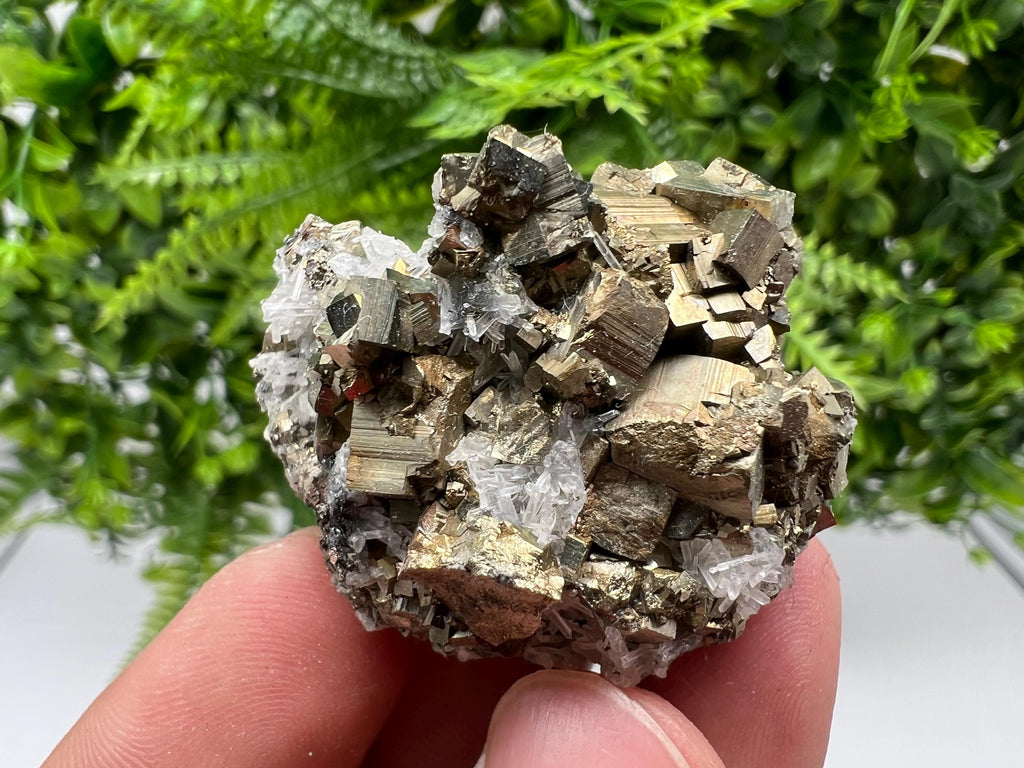 Rainbow Pyrite on Quartz, Natural Crystal Mineral Specimen, Borieva Bulgaria
