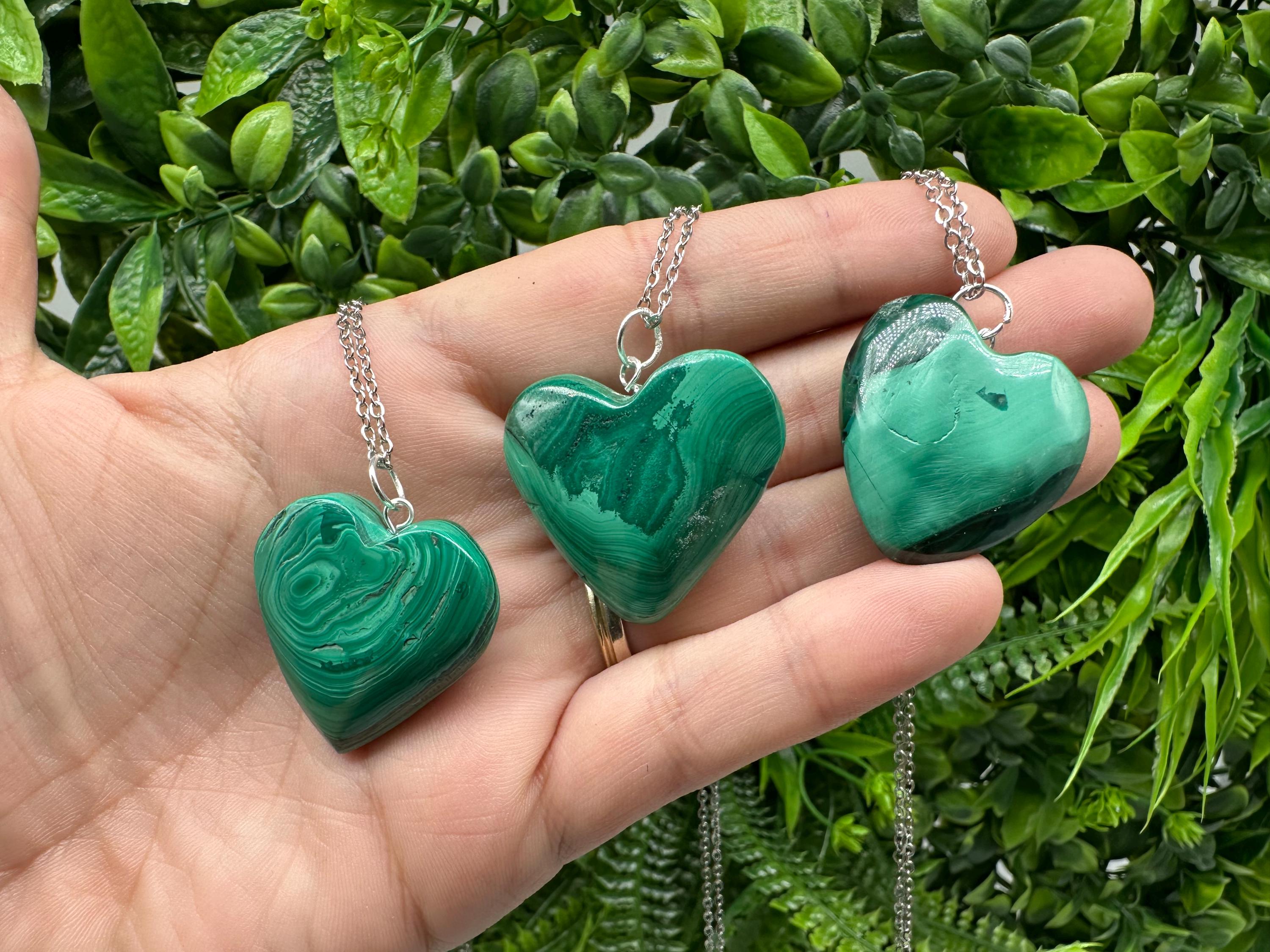 Extra Large Natural Malachite Heart 35mm: Handmade Reiki Bangle Supply