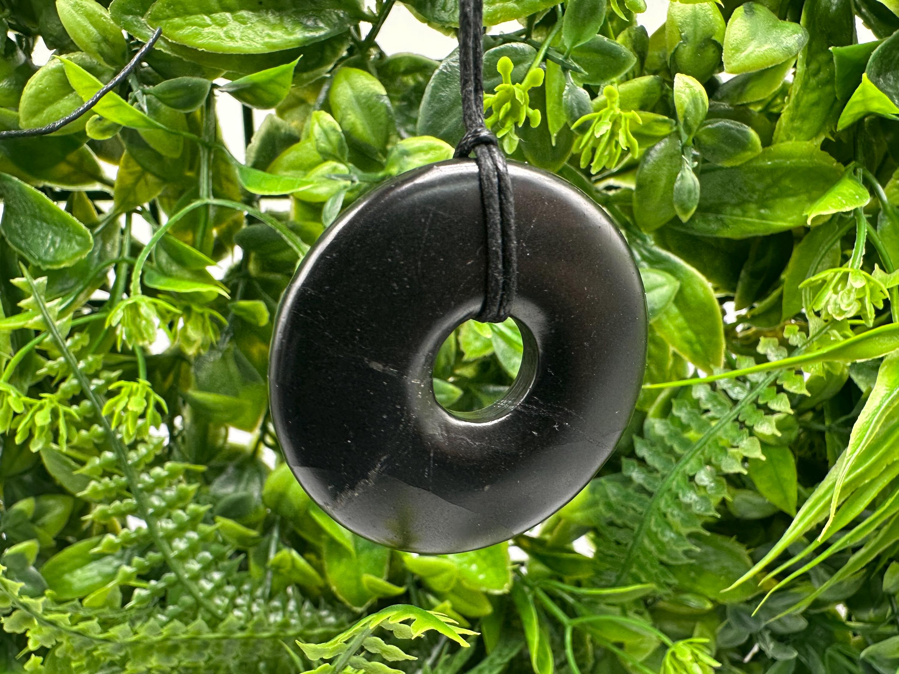 Shungite Circle Pendant Necklace: EMF Protection Healing Stone