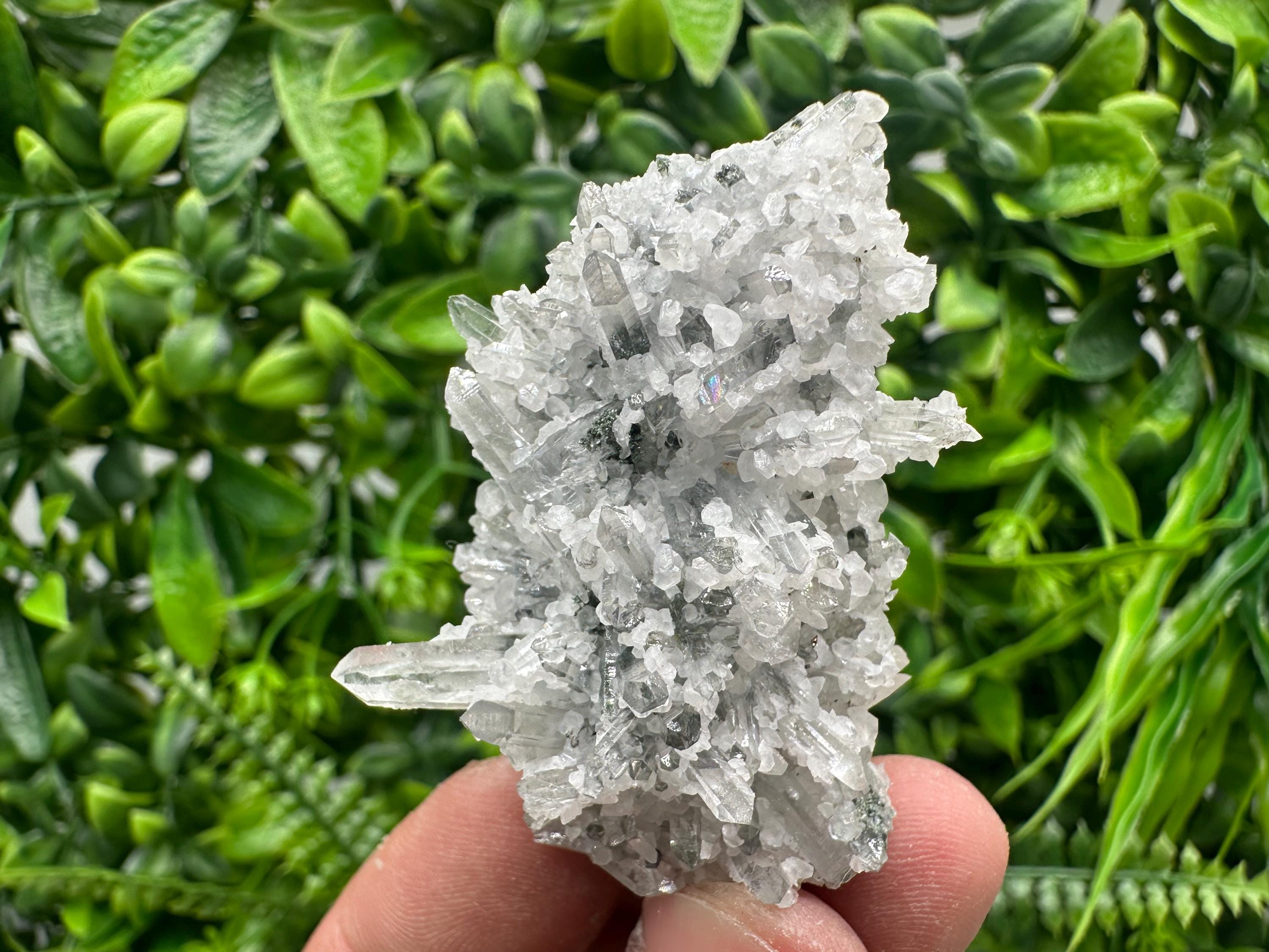 Transparent Quartz on Chlorite Matrix with Calcite, Bulgaria Mineral Specimen