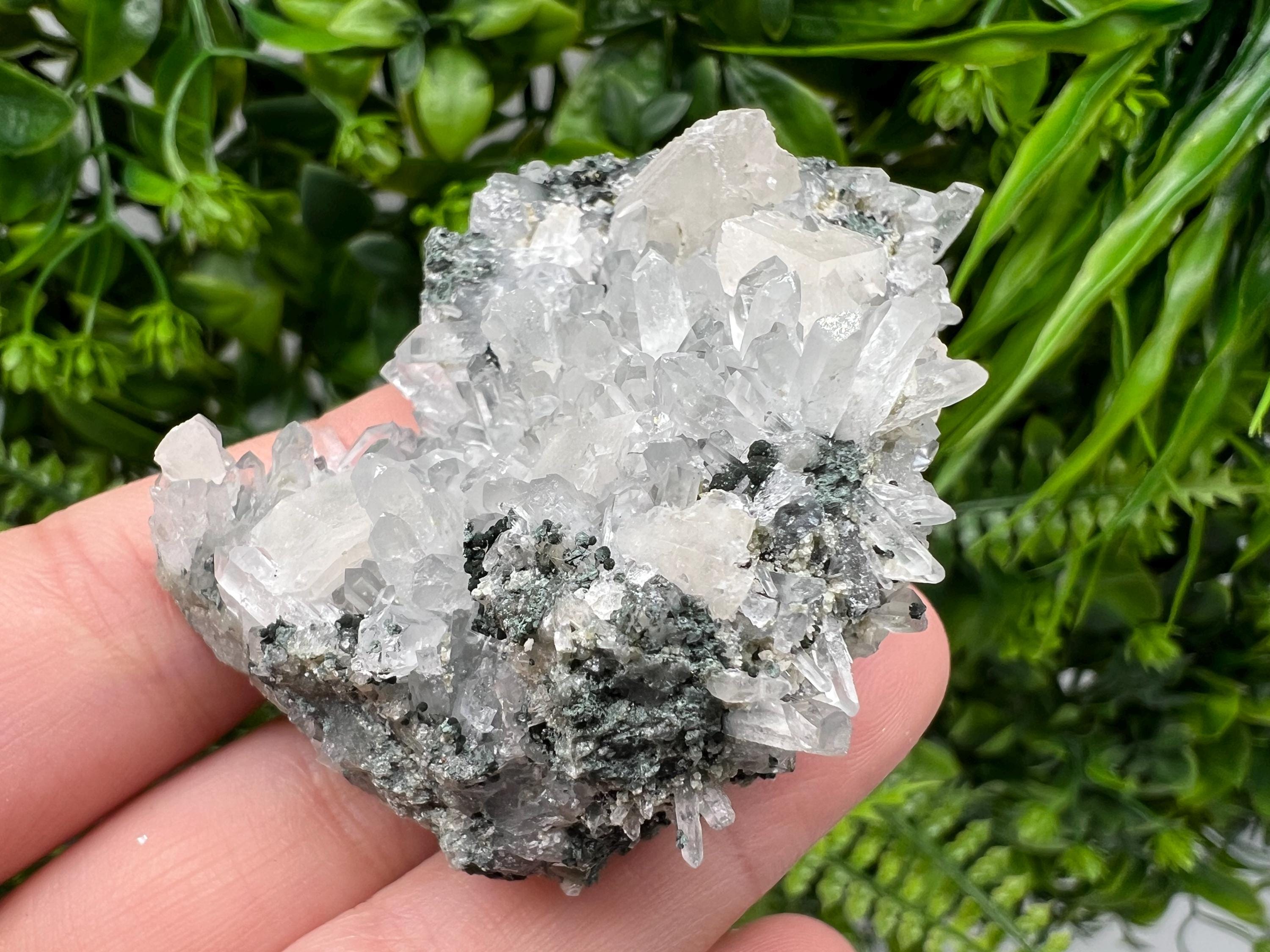 Calcite on Quartz Crystal: Borieva Mine, Bulgaria