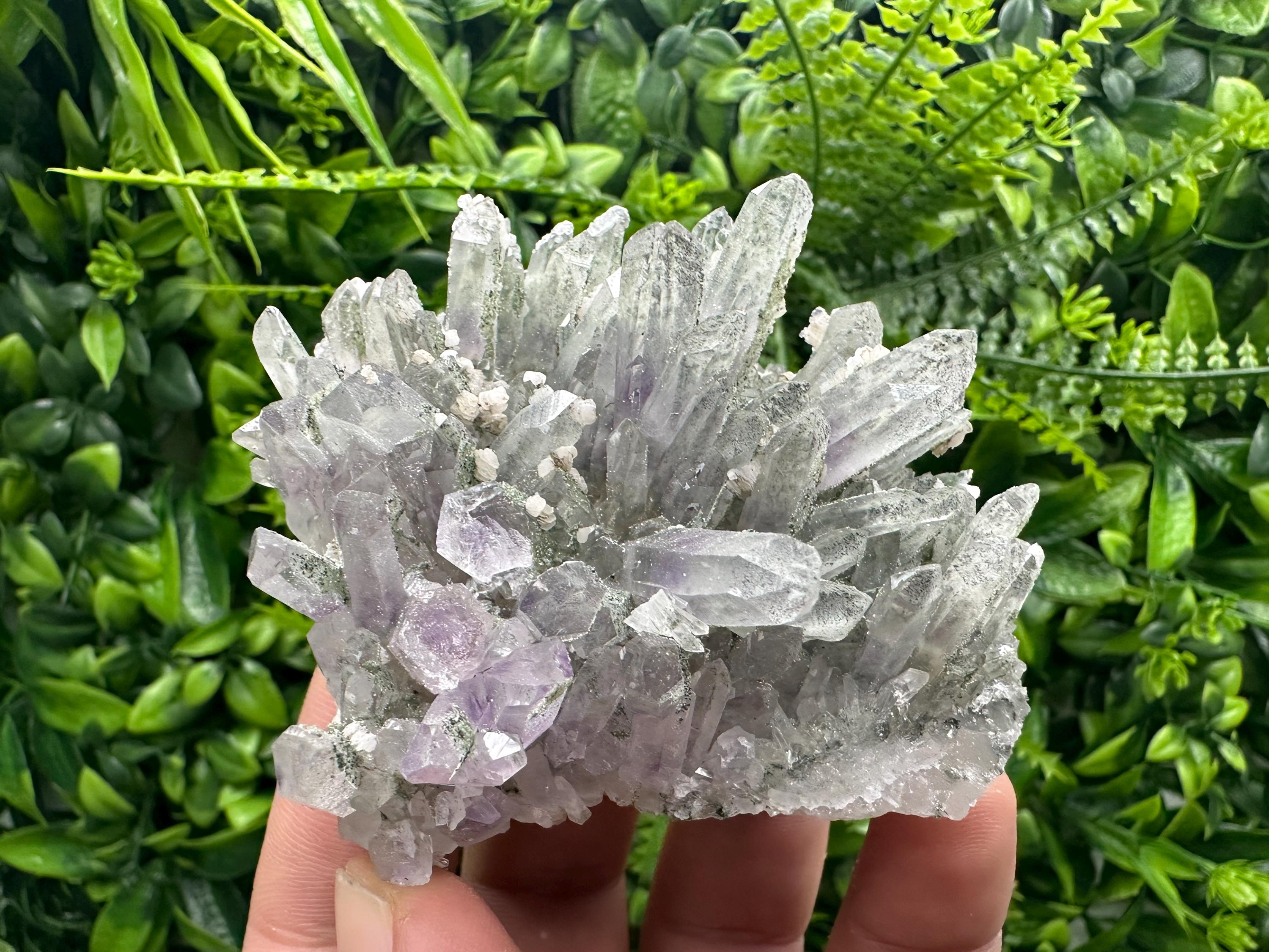 Amethyst Quartz Cluster, Calcite and Chlorite Inclusions, Rare Mineral Specimen