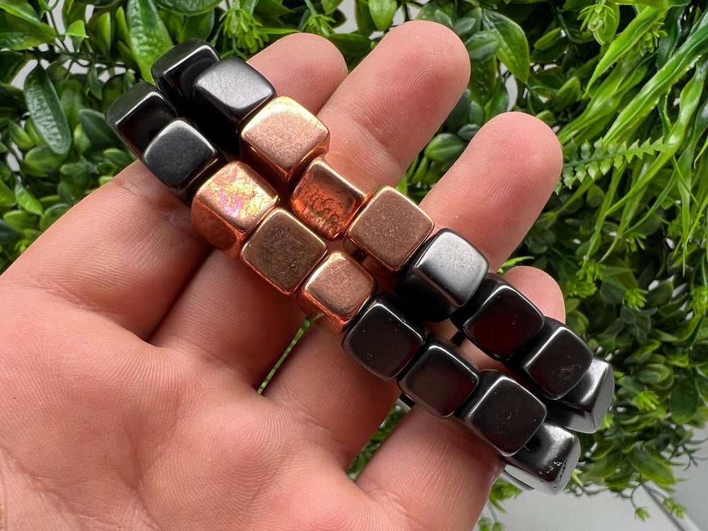 Shungite Cube Bead Bracelet: Copper Accents, Healing Protection