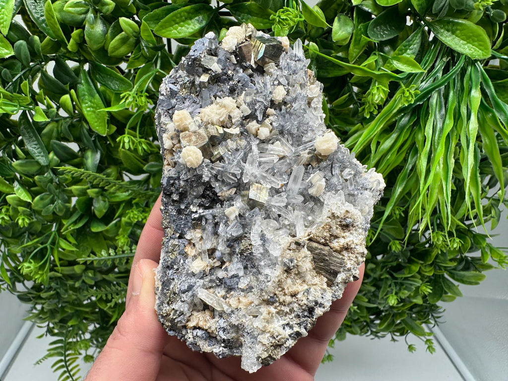 Pyrite Quartz Calcite Mineral Specimen, Bulgaria Home Decor Stone