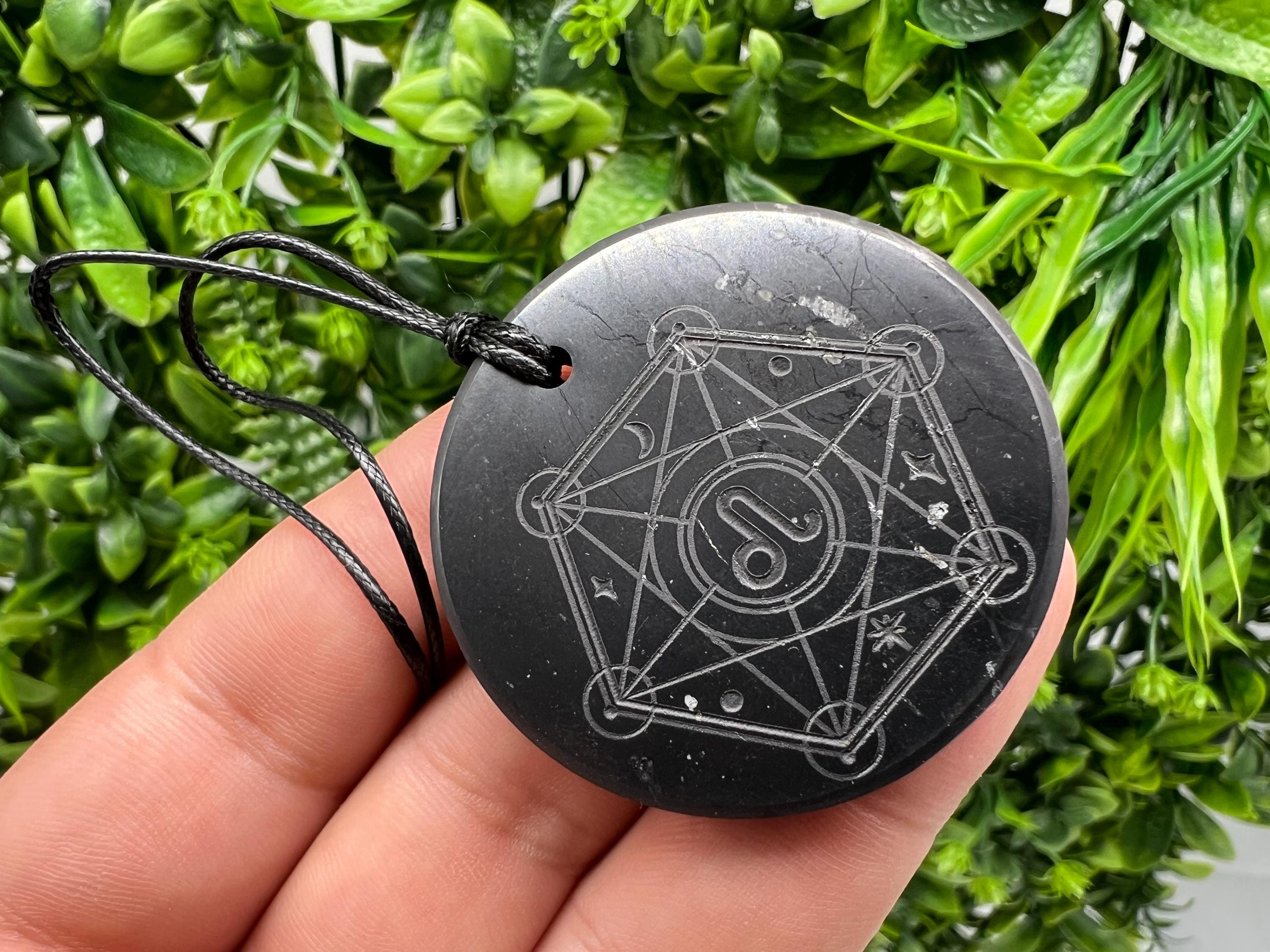 Shungite Leo Zodiac Pendant Necklace: EMF Protection Healing Stone