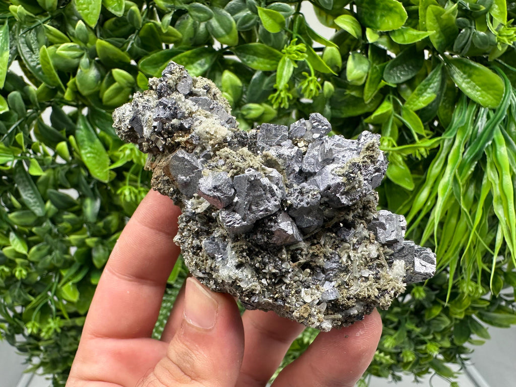 Lovely Galena on Quartz whit Calcite,Pyrite from Borieva mine,Madan,Bulgaria,Natural,Collection minral specimen,crystal,Metaphysical,Geology