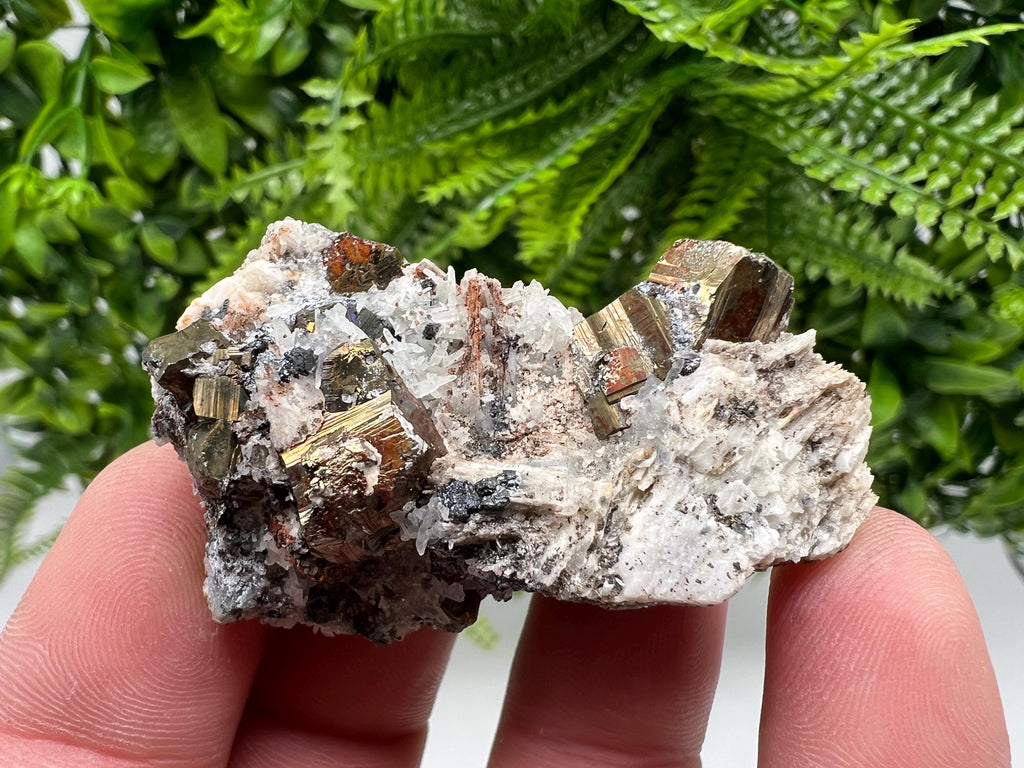 Pyrite with Hematite on Sphalerite, Quartz, Bulgaria Mineral Specimen