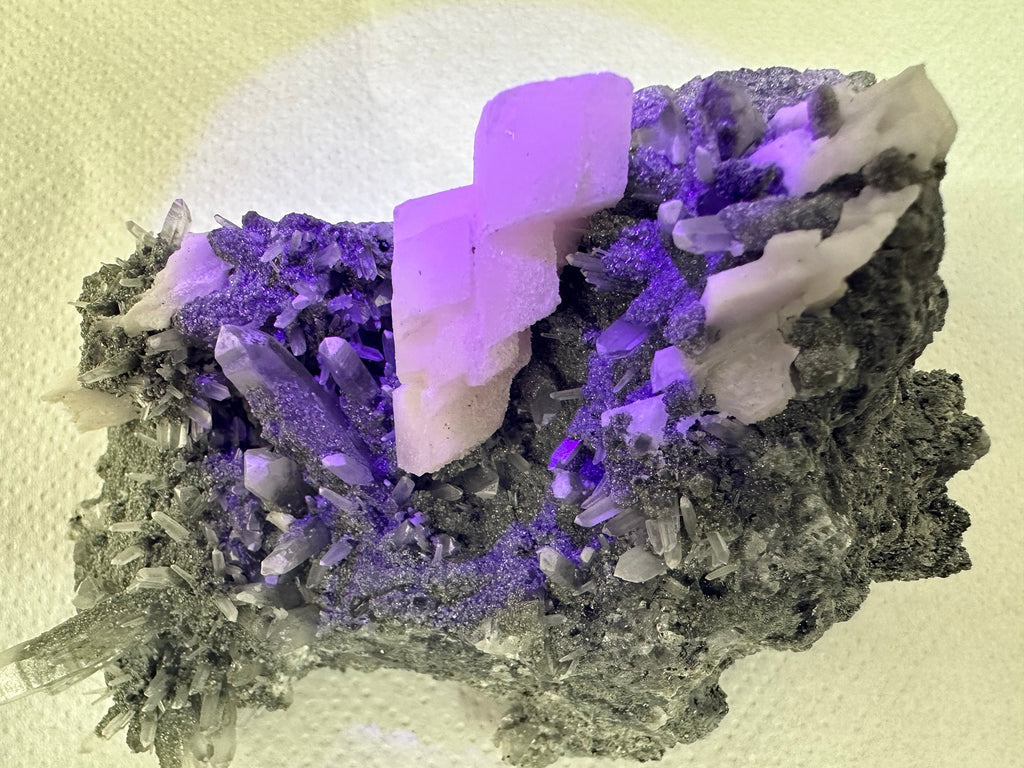 Mangano Calcite on Quartz with Chlorite, Borieva Mine Mineral Specimen