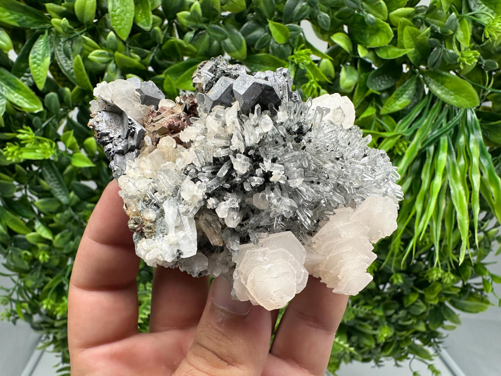 Galena Sphalerite Calcite on Quartz: Borieva Mine Crystal Decor