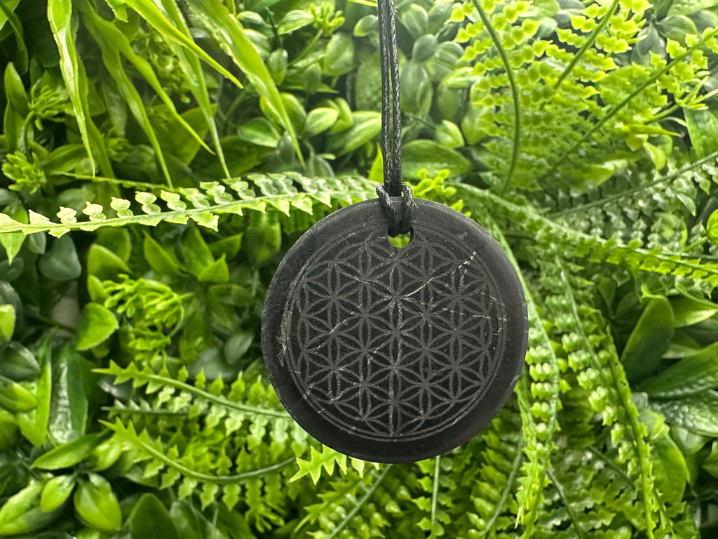 Shungite Flower of Life Pendant: EMF Protection Necklace