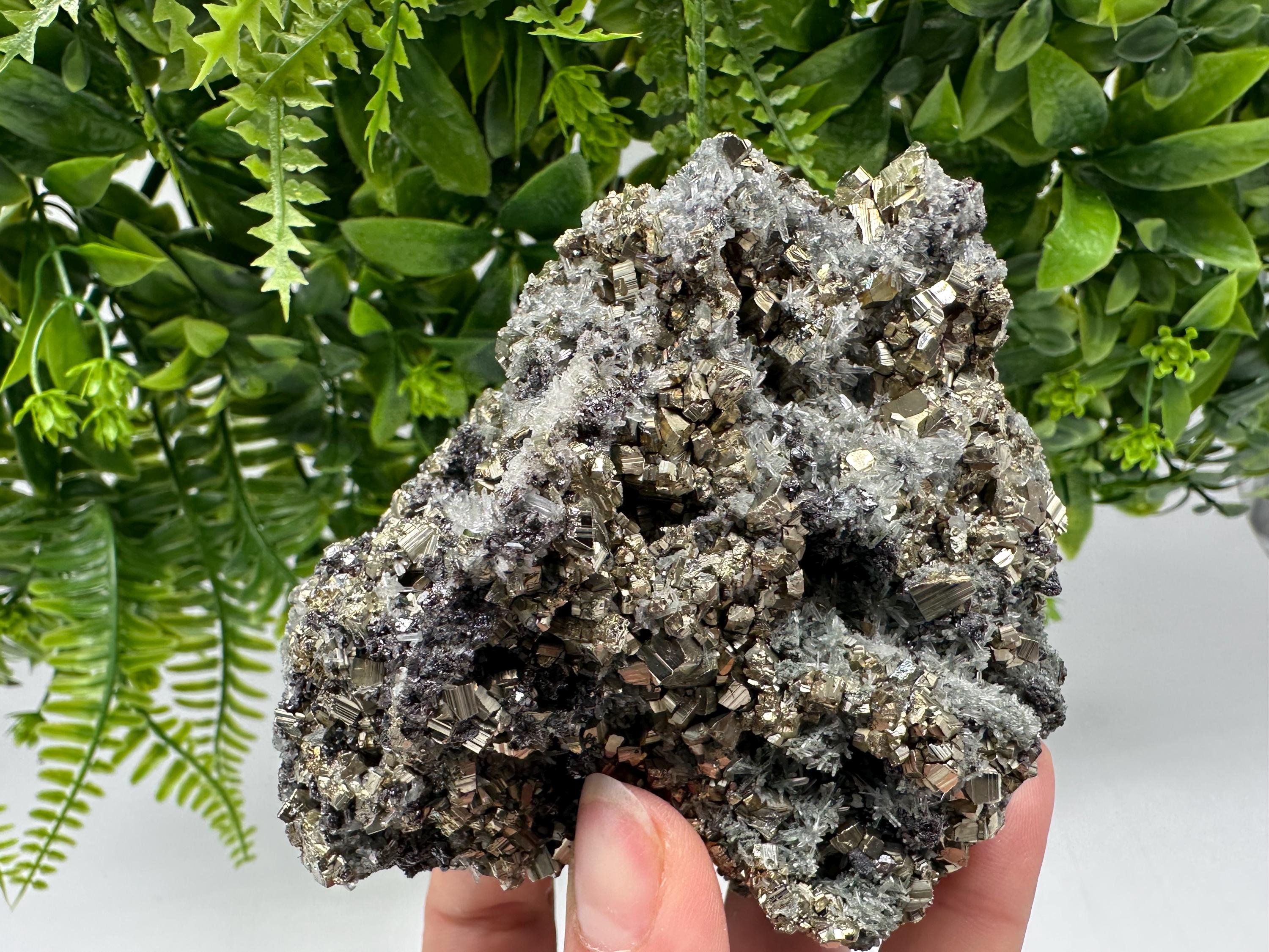 Wonderful Pyrite on Green Quartz,natural,collection mineral,gift,home decor stone,rare crystal,collection Borieva mine,Madan,Bulgaria