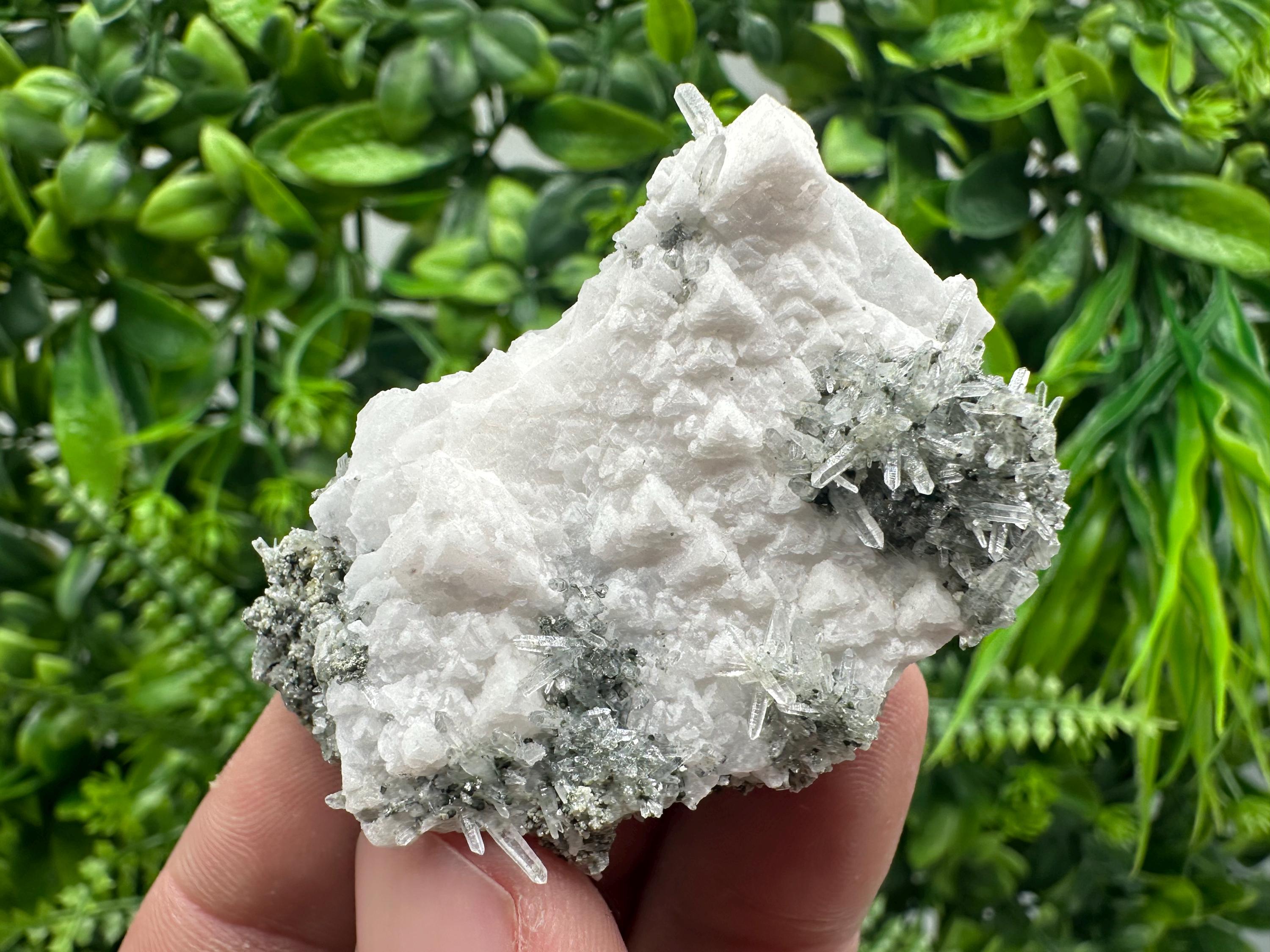 Quartz Crystal on Calcite, Chlorite Matrix Mineral Specimen