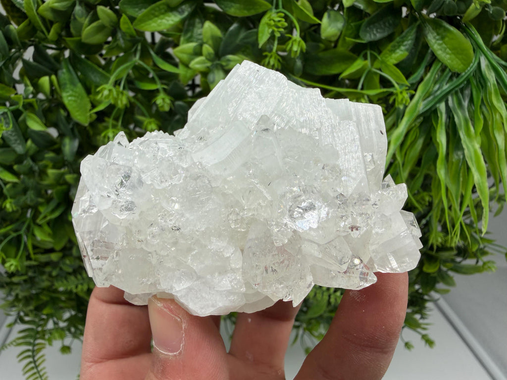 Transparent Apophyllite on Chalcedony Mineral Specimen, India Crystals (9/8/5 cm)