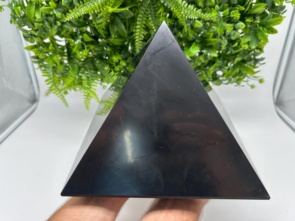 Large 25cm Polished Shungite Pyramid: EMF Protection & Healing