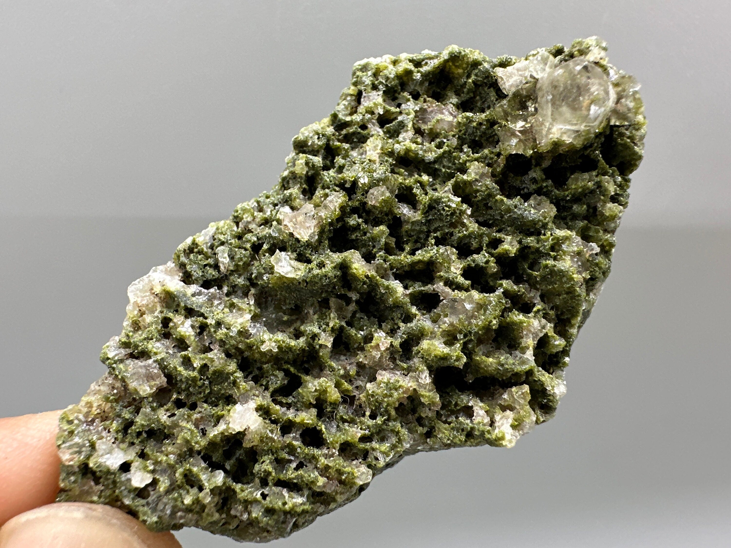 Rare Green Epidote with Quartz Crystals: Eastern Anatolian Decor Stone