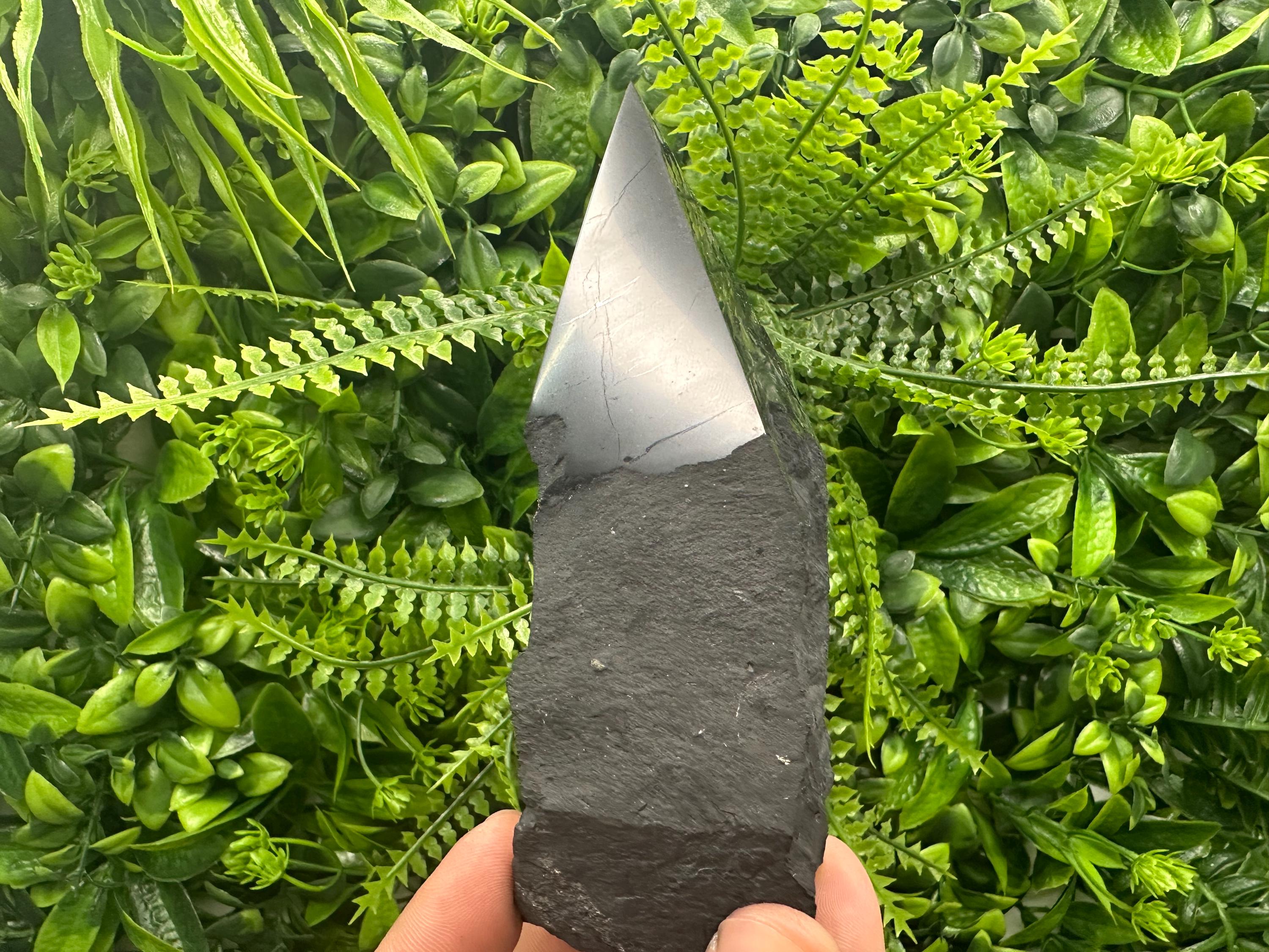 12cm Polished Shungite Crystal: EMF Protection Stone