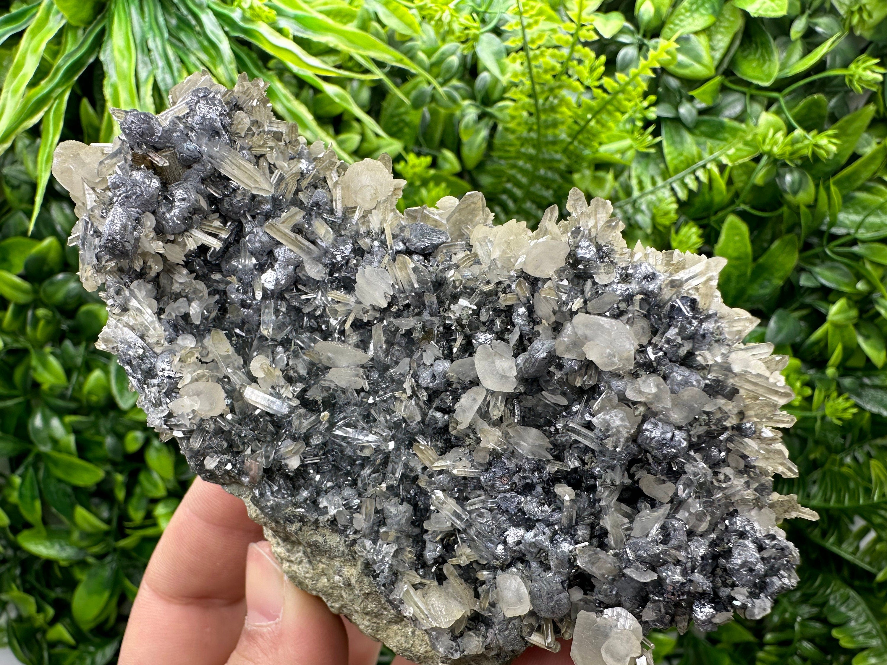 Calcite Quartz on Galena Mineral Specimen: Borieva Mine, Bulgaria