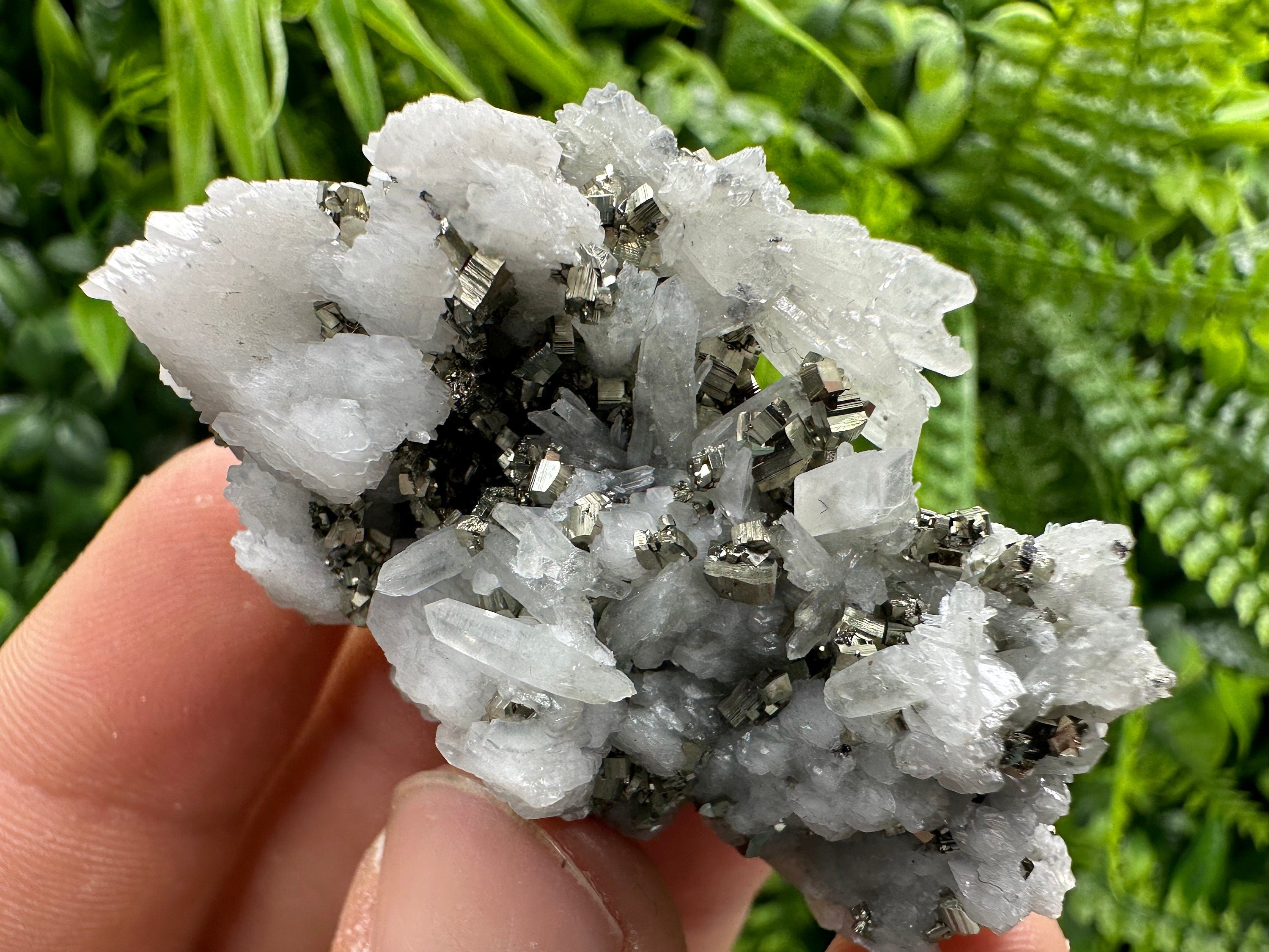 Pyrite on UV Calcite Mineral Specimen, Borieva Mine Bulgaria