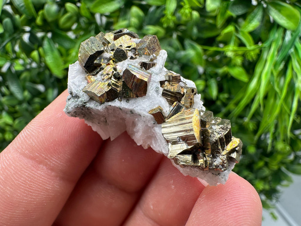 Rainbow Pyrite with Calcite, Natural Crystal Mineral Specimen, Borieva Bulgaria