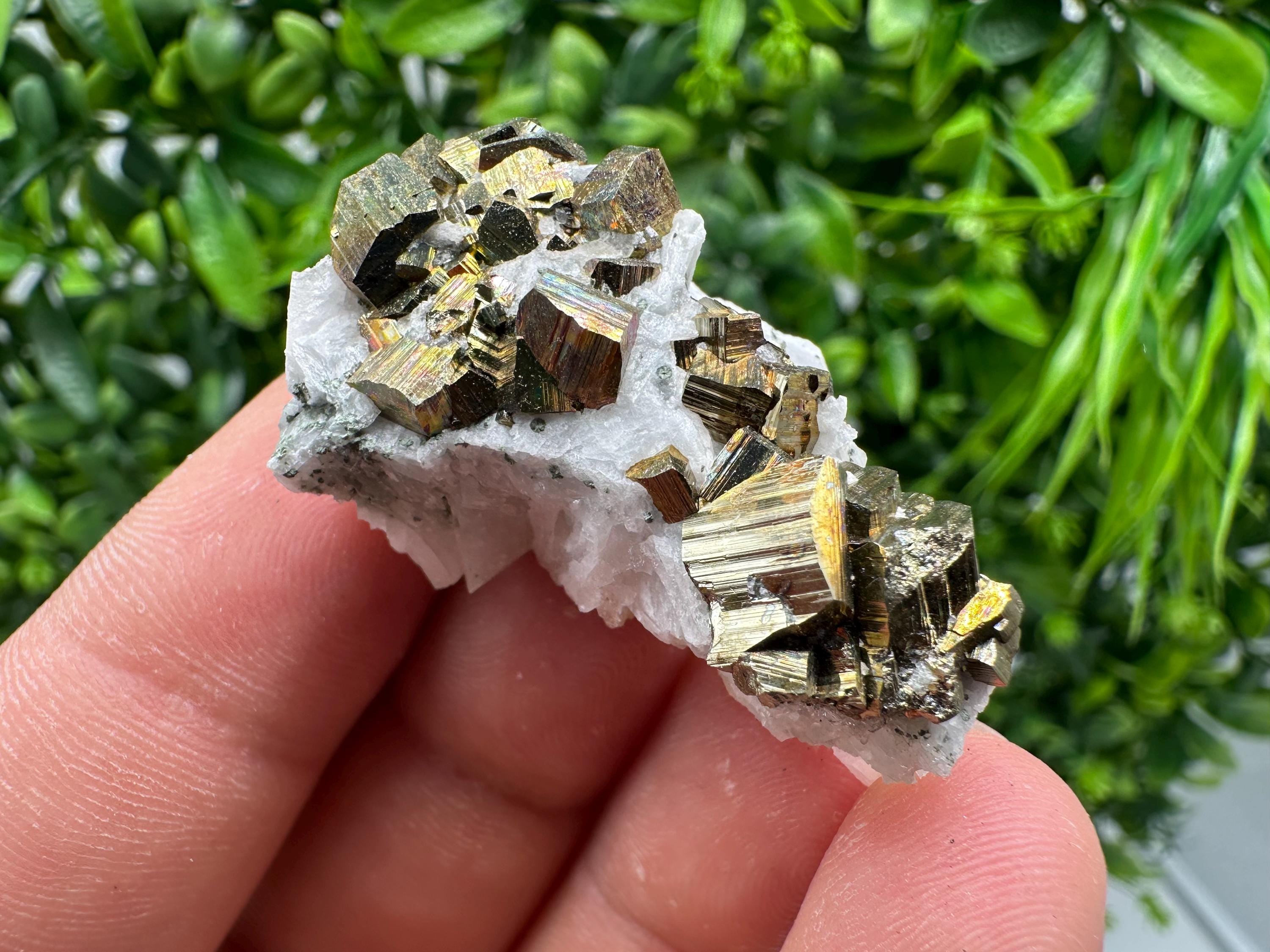 Rainbow Pyrite with Calcite, Natural Crystal Mineral Specimen, Borieva Bulgaria