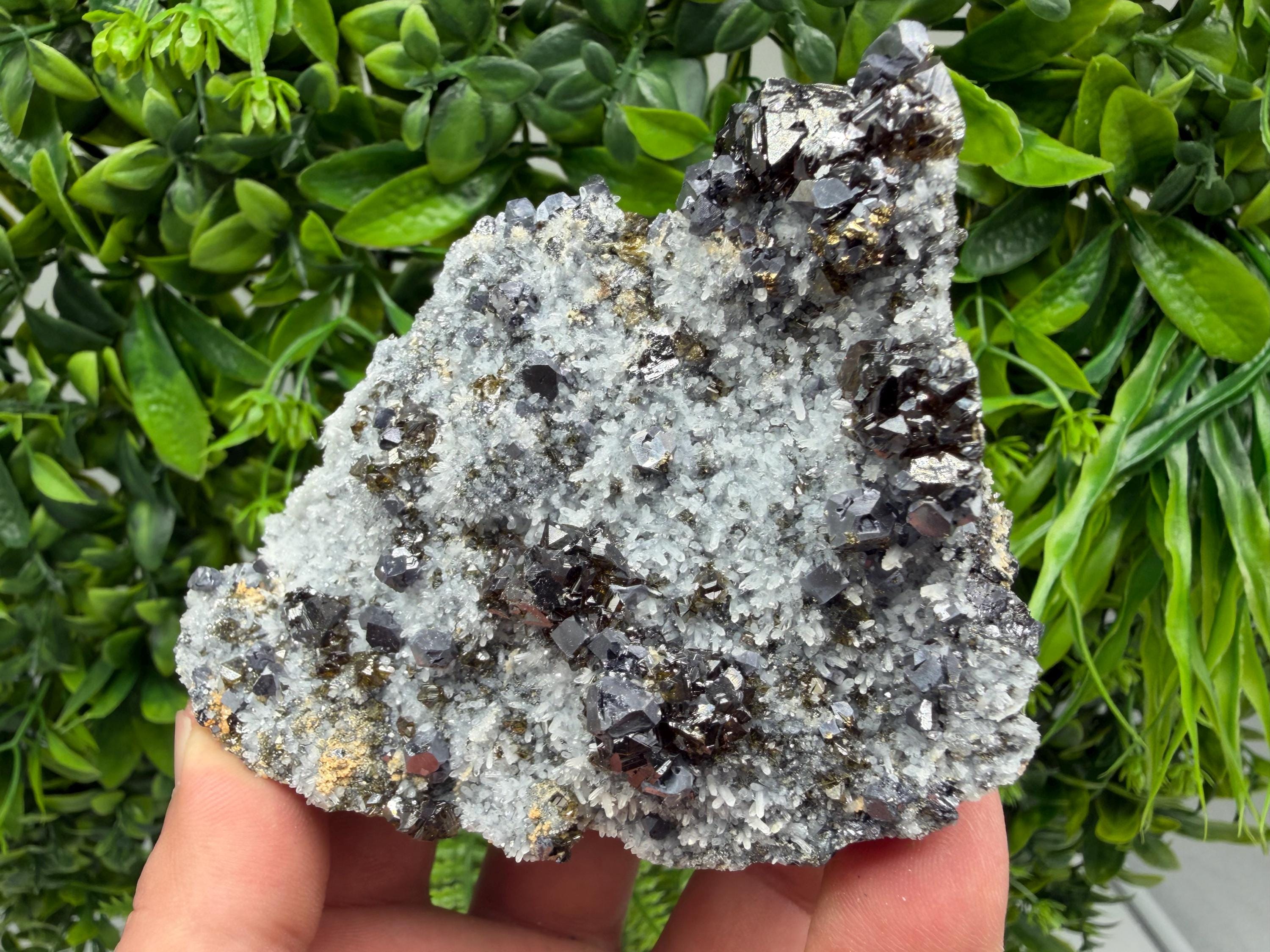 Sphalerite Cleiopfane on Quartz Mineral Specimen, Krushev Dol Mine, Bulgaria Home Decor Stone