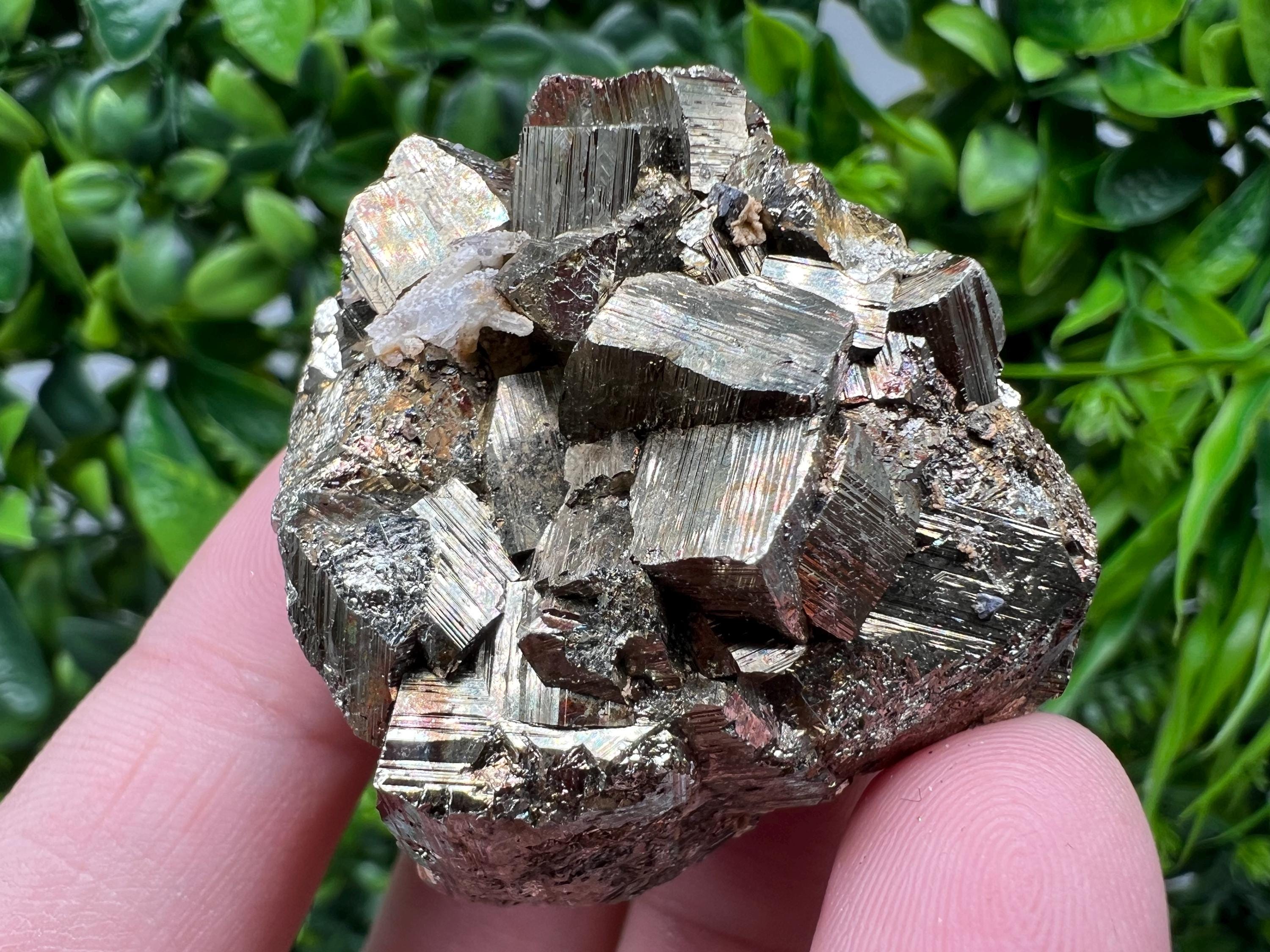 Rainbow Pyrite with Calcite, Borieva Bulgaria Crystal, Rare Mineral Decor