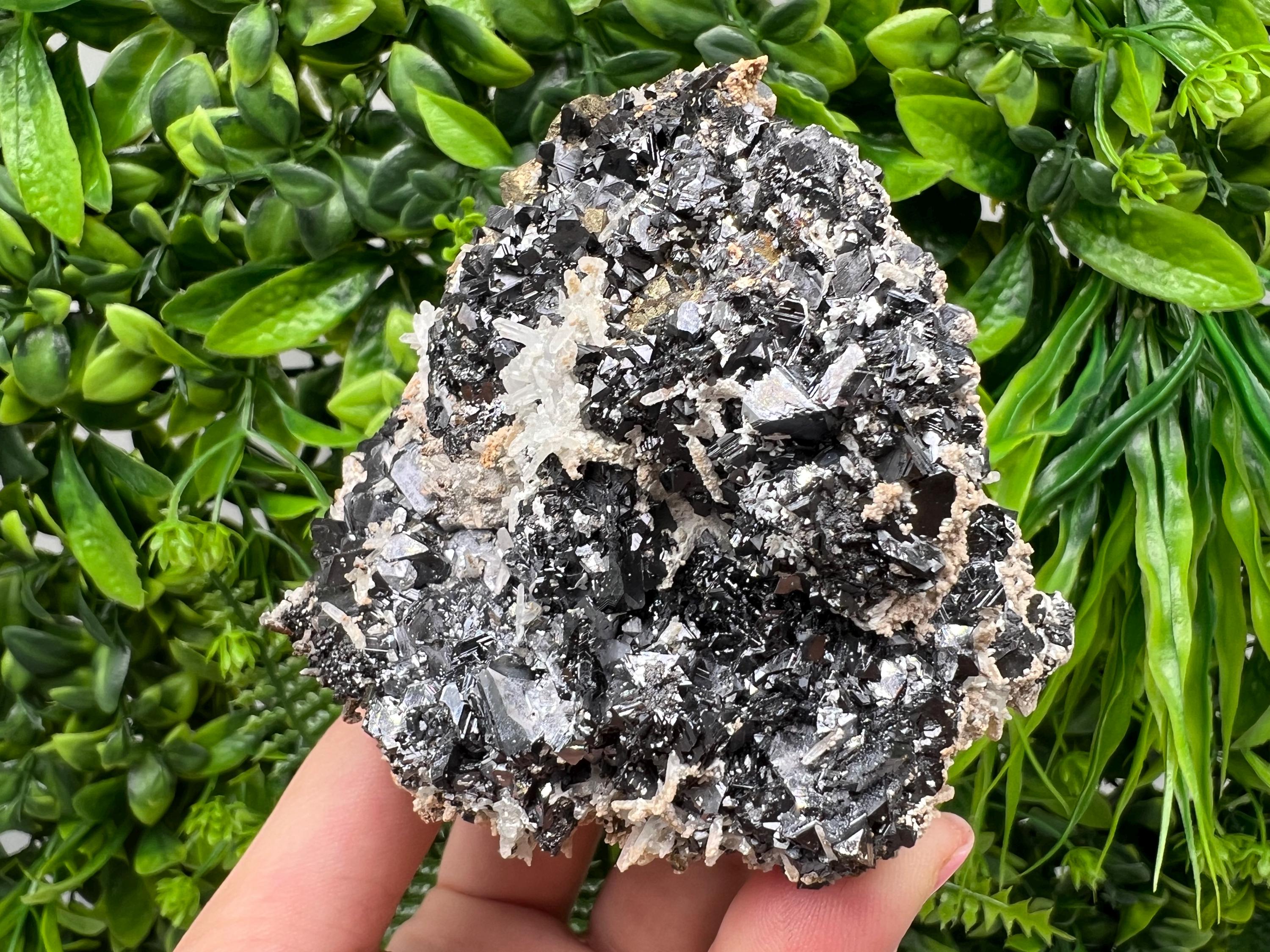 Black Sphalerite, Quartz, Galena Mineral Specimen: Madan Bulgaria Crystal