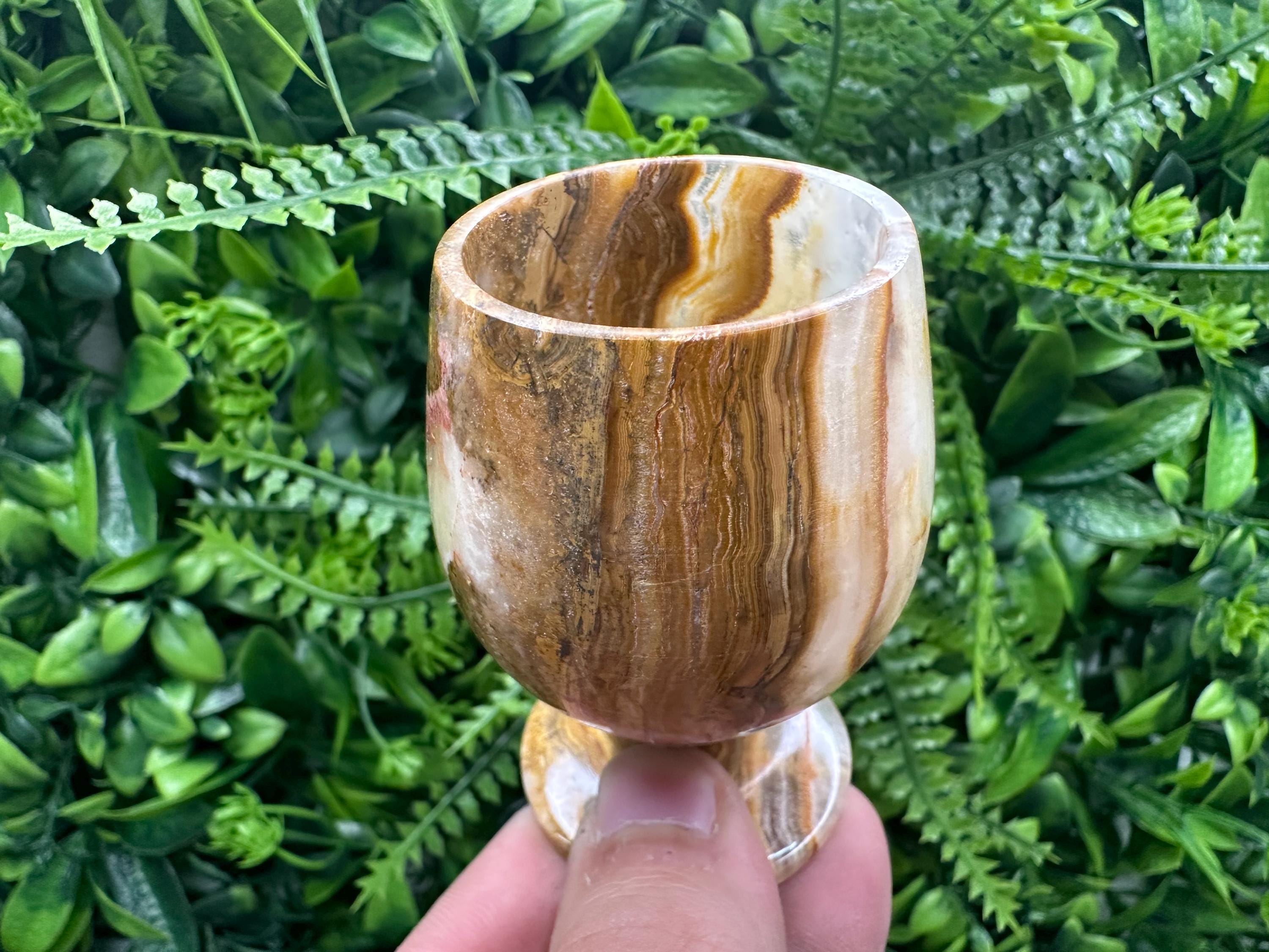 Vintage Natural Onyx Goblet: Unique Stone Wine Cup
