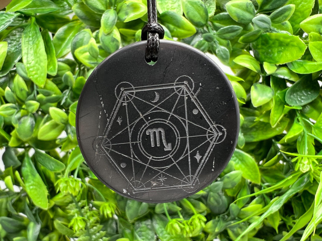 Shungite Scorpio Zodiac Pendant Necklace: EMF Protection Healing Stone