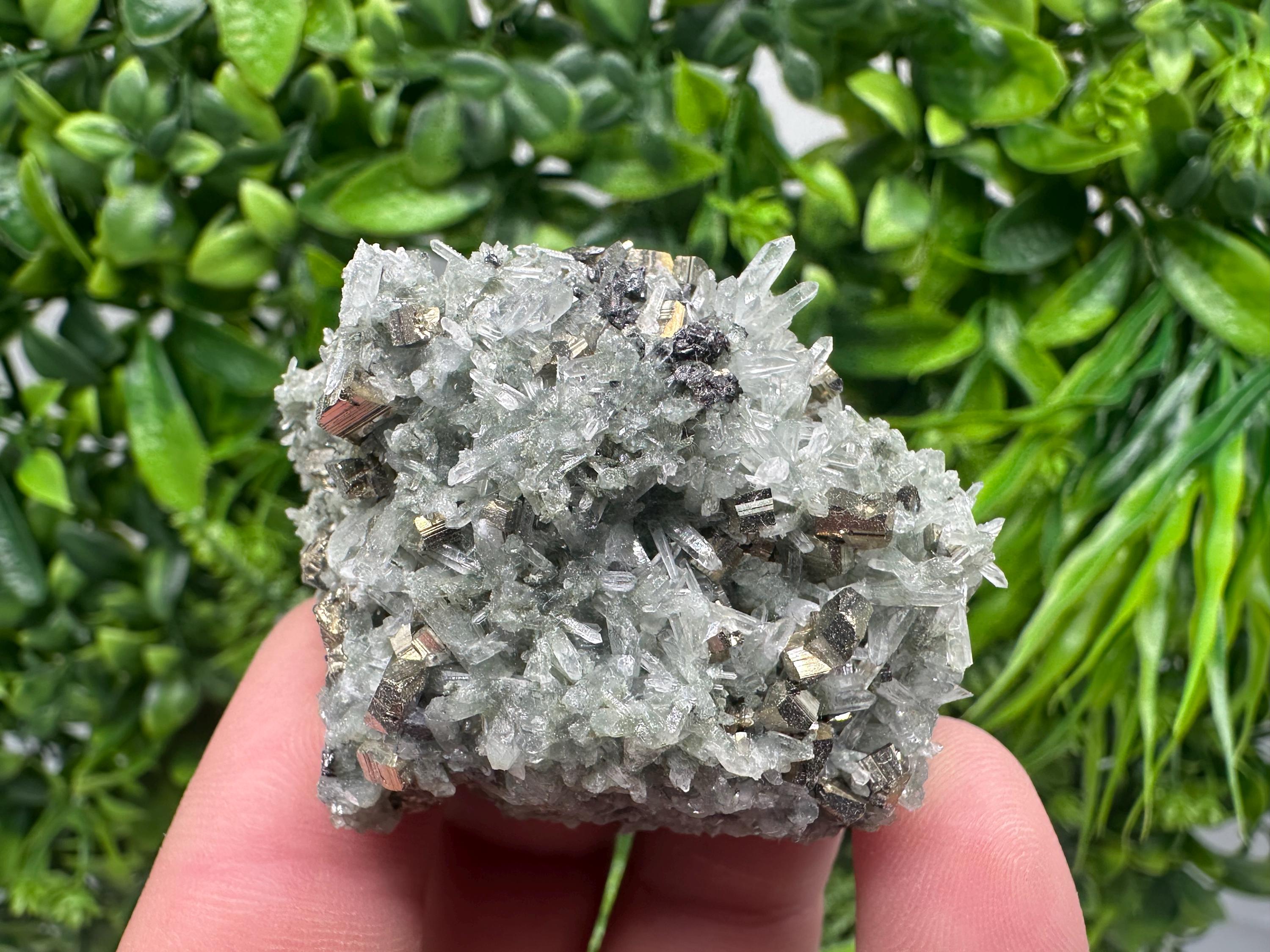 Pyrite on Green Quartz, Bulgaria Mineral Specimen