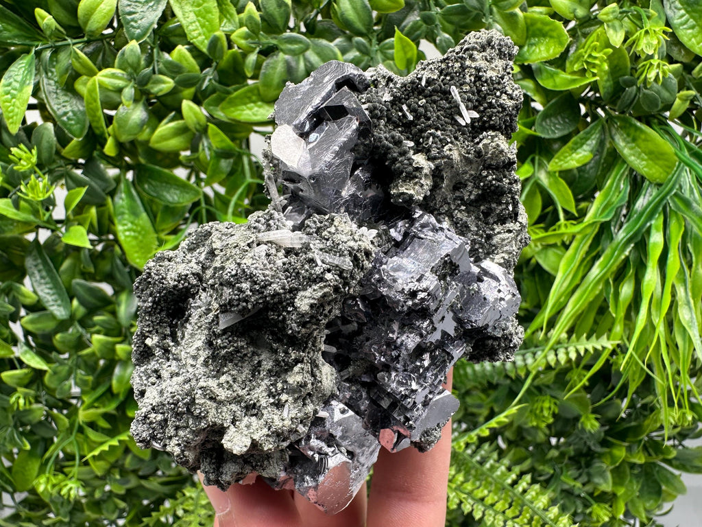 Galena Calcite on Chlorite Matrix Mineral Specimen, Bulgaria
