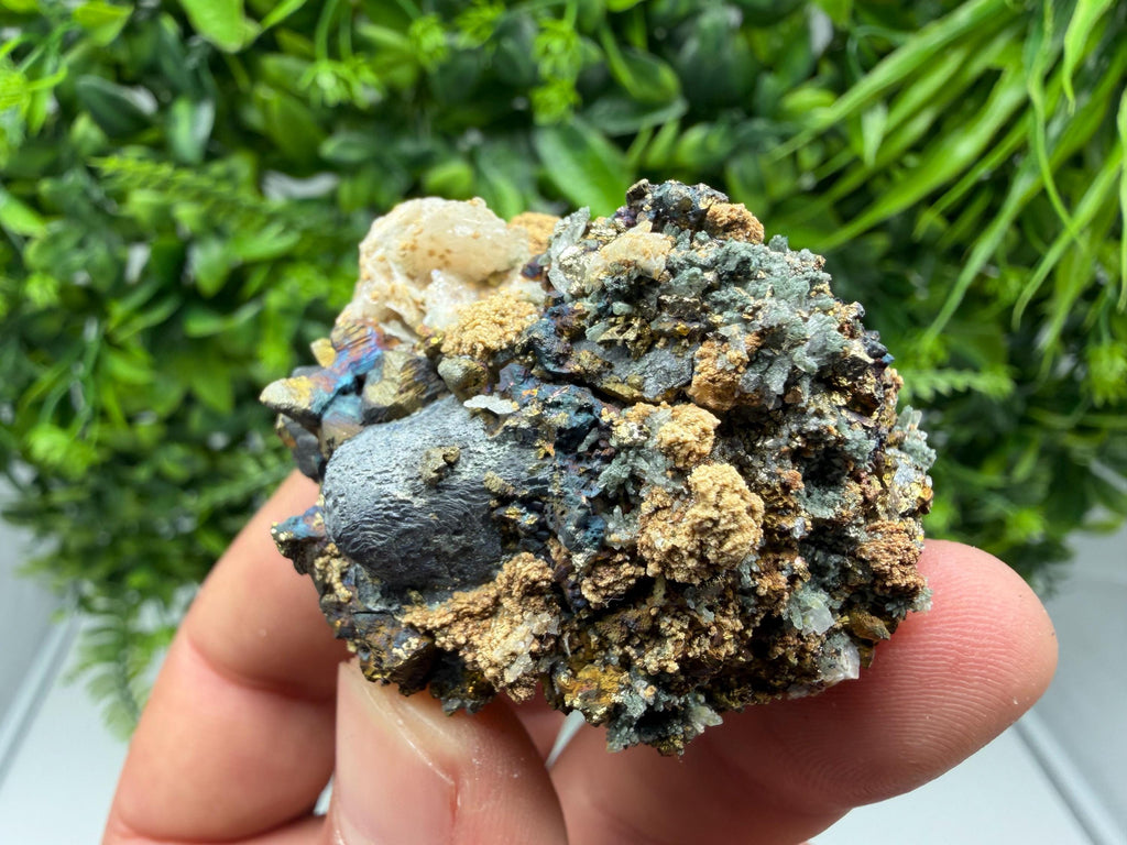 Rainbow Pyrite on Sphalerite with Quartz and Siderite, Collection Specimen