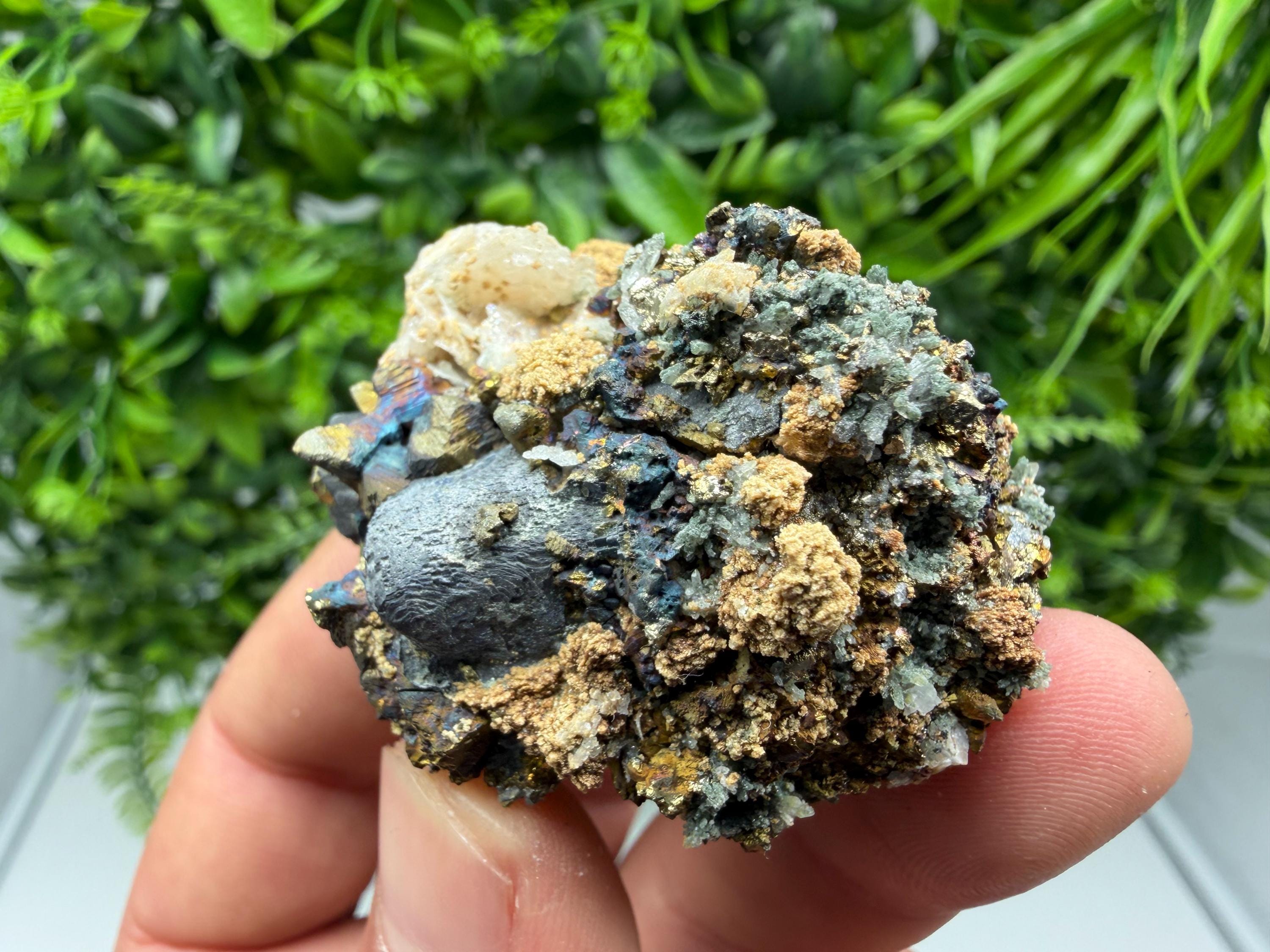 Rainbow Pyrite on Sphalerite with Quartz and Siderite, Collection Specimen