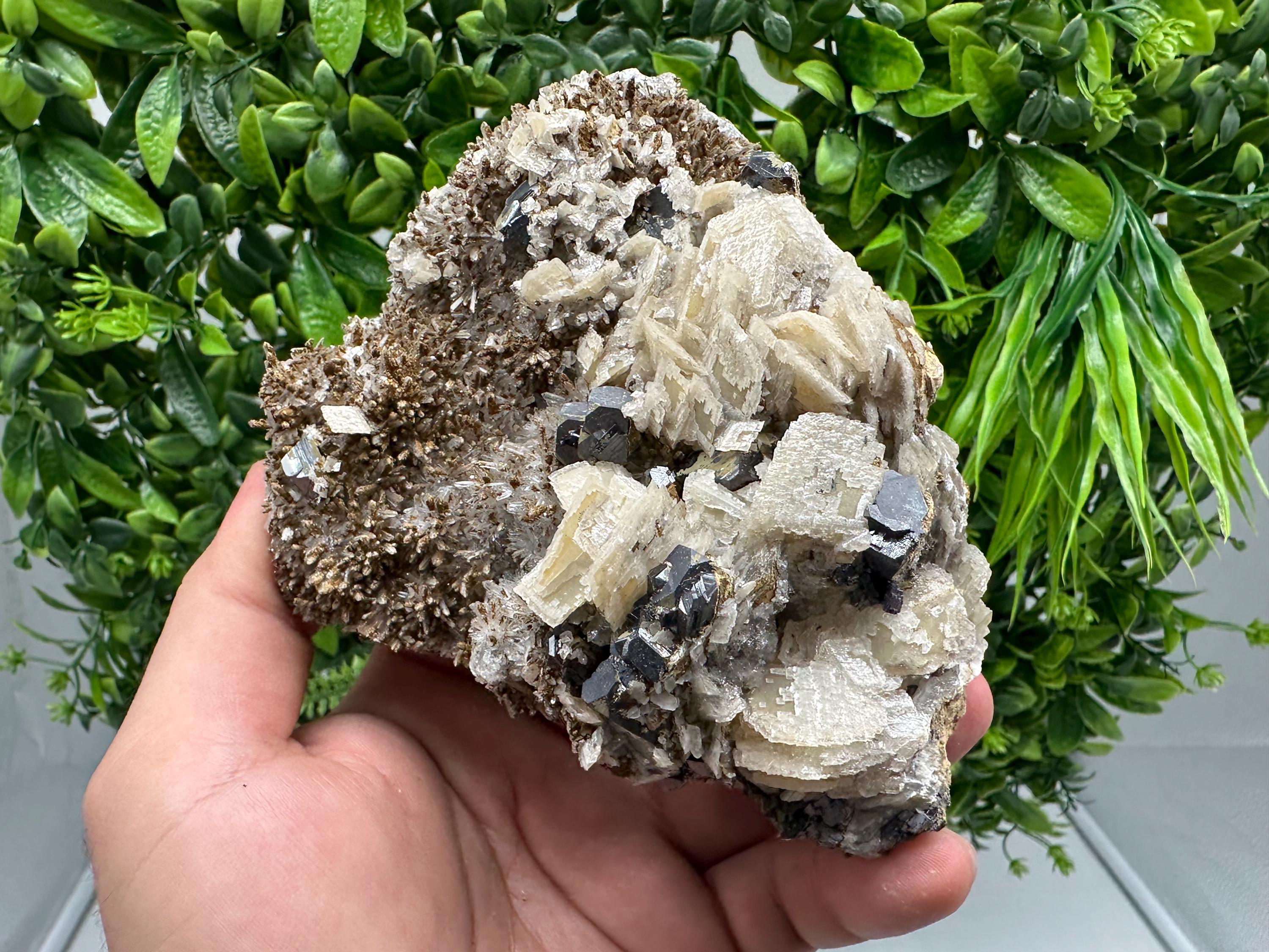 Galena Calcite on Quartz, Natural Mineral Specimen, Bulgaria