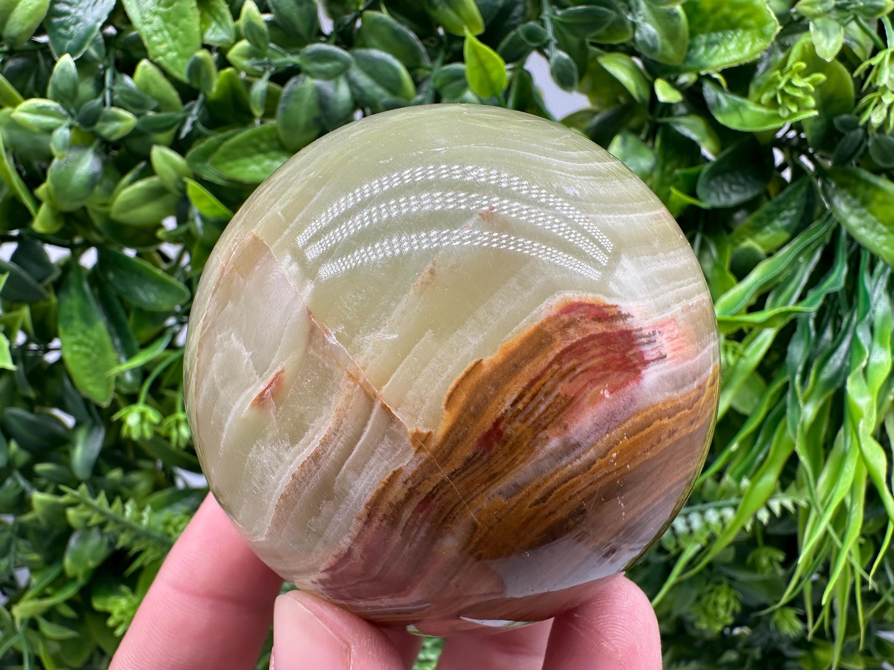 Green Onyx Crystal Sphere: Banded Calcite Healing Stone (5cm)