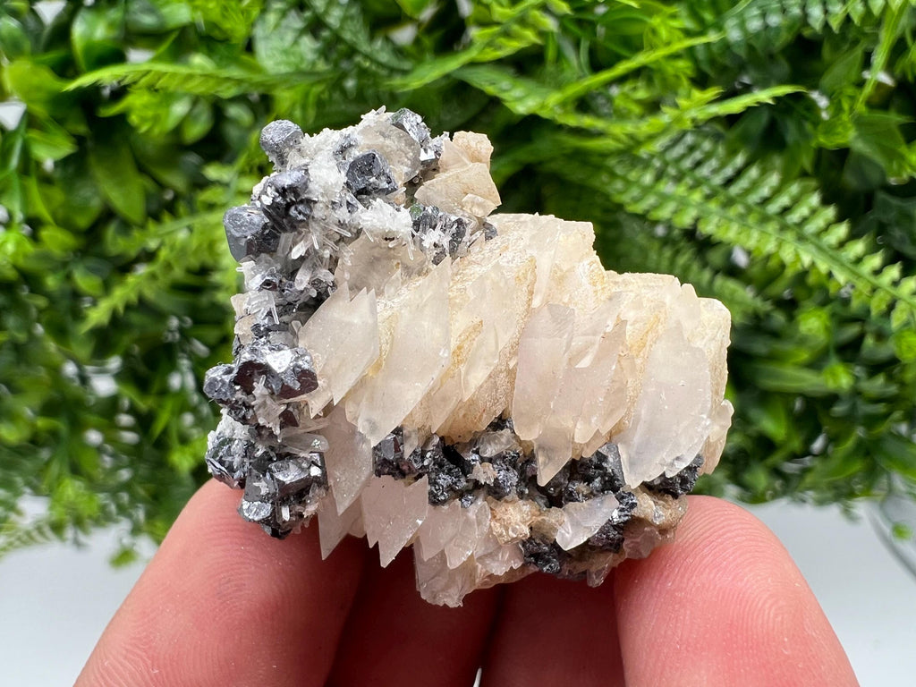 Shiny Galena, Chalcopyrite on Calcite, Quartz Mineral Specimen