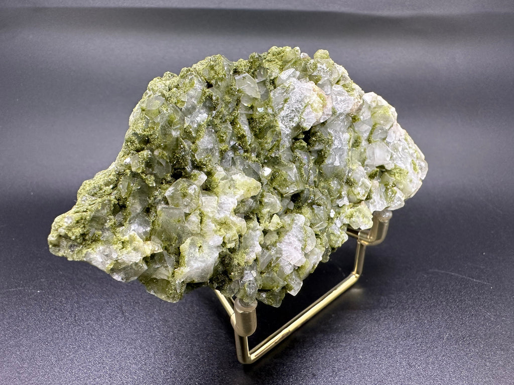 Rare Green Epidote with Quartz Crystals: Sparkly Rainbow Mineral Decor