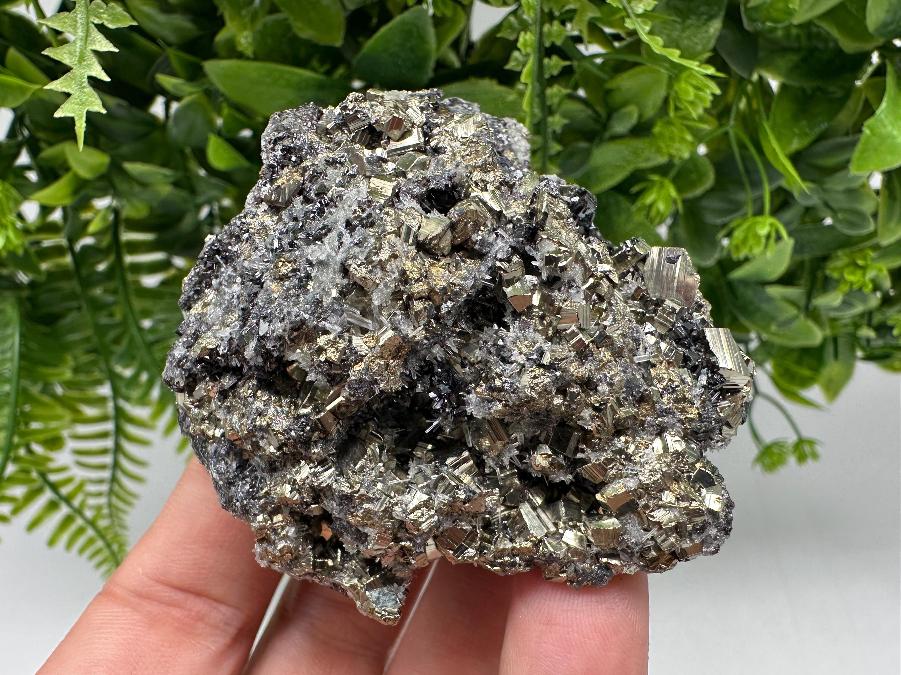 Wonderful Pyrite on Green Quartz,natural,collection mineral,gift,home decor stone,rare crystal,collection Borieva mine,Madan,Bulgaria