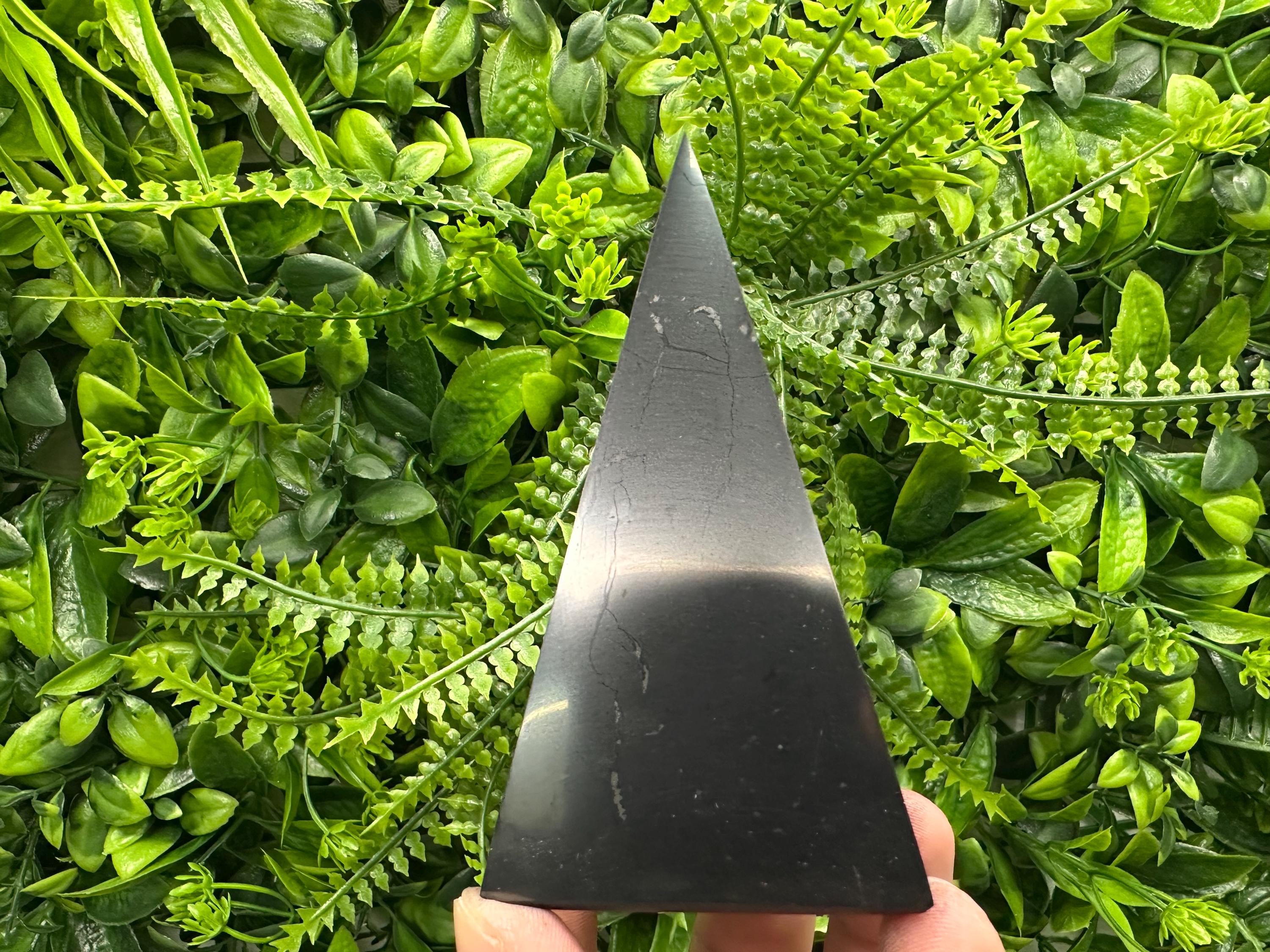 Shungite Crystal Pyramid (10cm): EMF & 5G Protection, Healing Stone